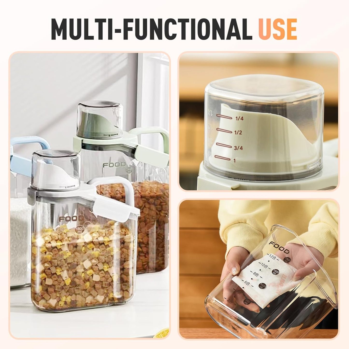 Clear Airtight Food Storage Containers, Transparent Cereal Dry Food Storage with Pouring Spout, for Flour, Sugar and Cereal (95oz Blue)