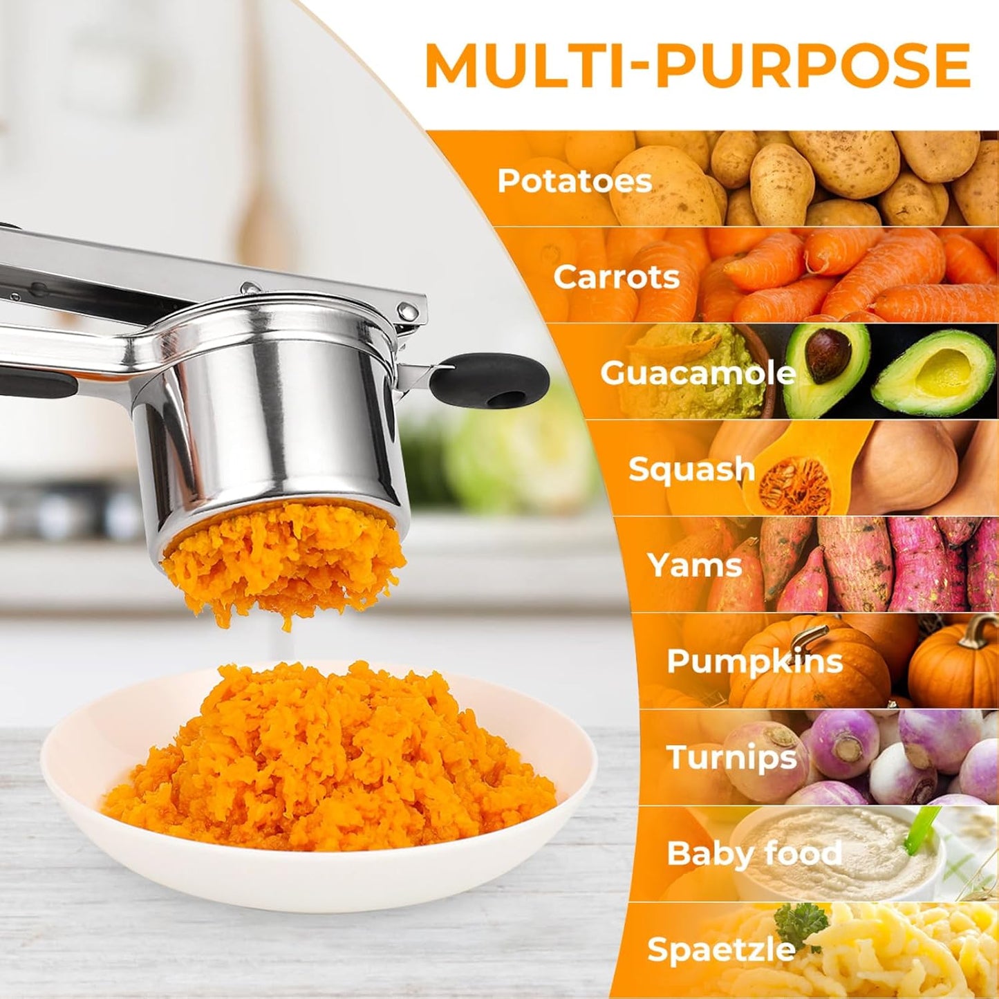 Potato Ricer Stainless Steel, Large Potato Masher 15oz, Heavy Duty Ricer Kitchen Tool for Perfect Mashed Potatoes, Potato Press and Mash Kitchen Gadget, Spaetzle Maker for Noodle