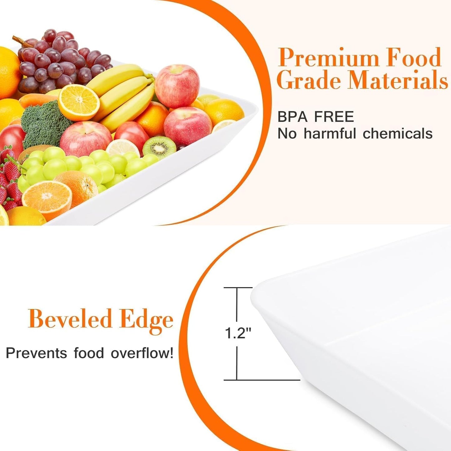 WOWBOX 2 pcs Serving Tray for Entertaining, Serving Platters for Fruit, Cookies, Dessert, Snacks, Reusable Plastic Trays for Serving Food and Pantry Organization in Kitchen & for Parties