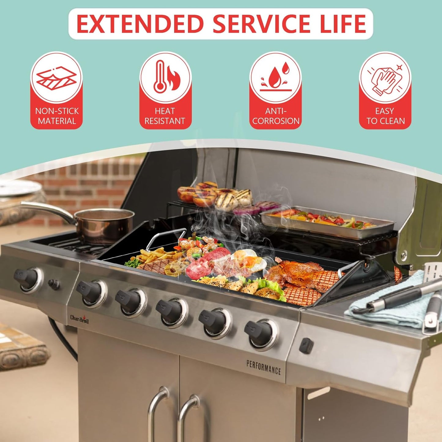 463365021 Full Size Griddle Insert for Charbroil Performance 5 Burner Grill 463448021 463451022 463466522, Carbon Steel Flat Top Griddle Plate for Charbroil G426-0004-W1 G426-0005-W1, 28.3''L x 17''W