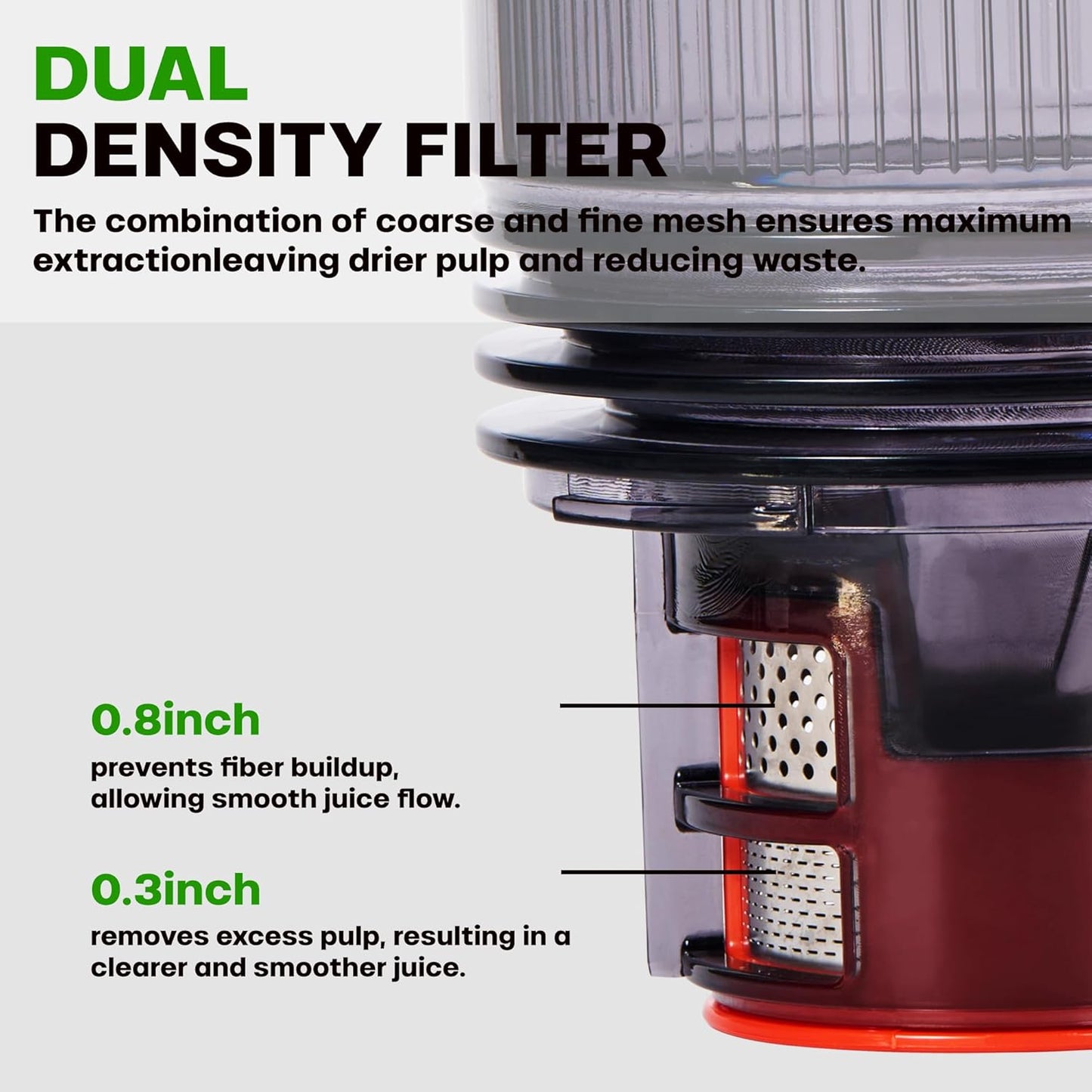 Cold Press Juicer, 5.4" Wide Feed Chute Juicer Machines for Vegetable and Fruit, Slow Masticating Juicer Easy to Clean, Grey