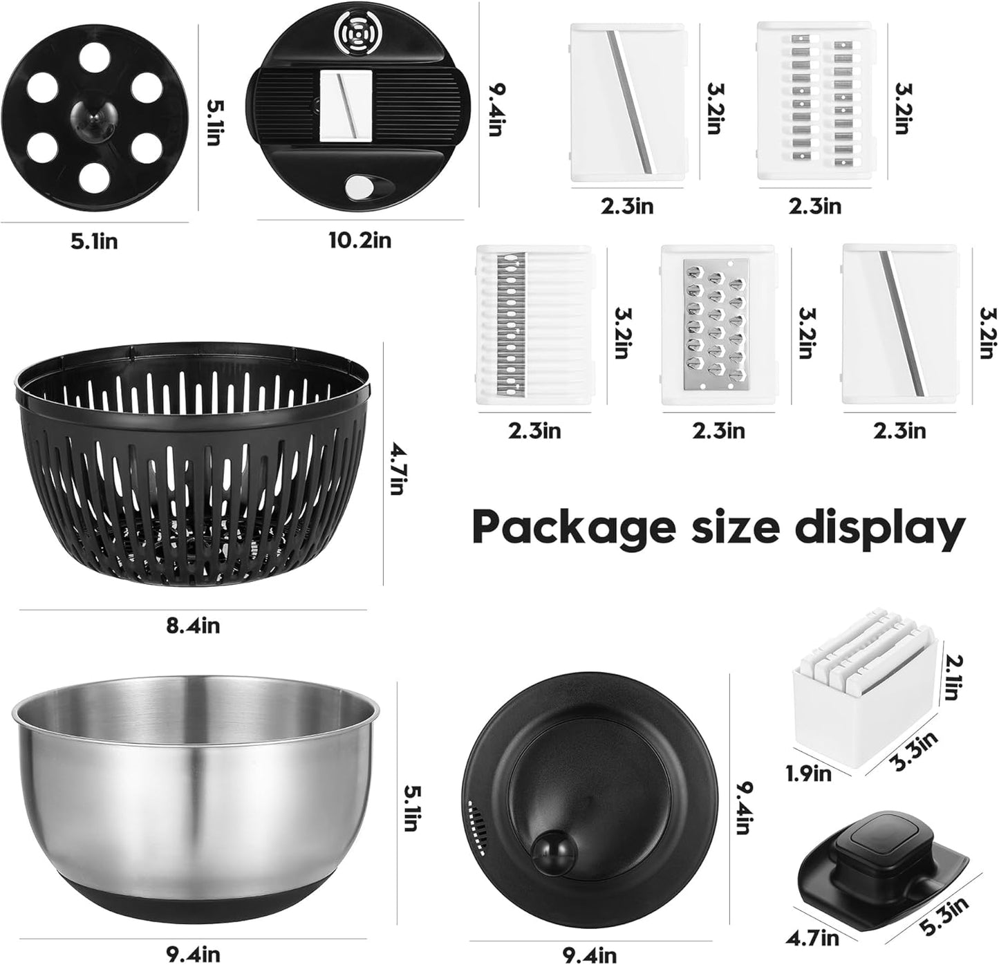 supernal Salad Spinner Stainless Steel Large,Vegetable Washer with 5.3 Qt Bowl,Salad Chopper Bowl,Nesting Bowls with Graters,Large Mixing Bowl Bowls for Kitchen With 5 Grater