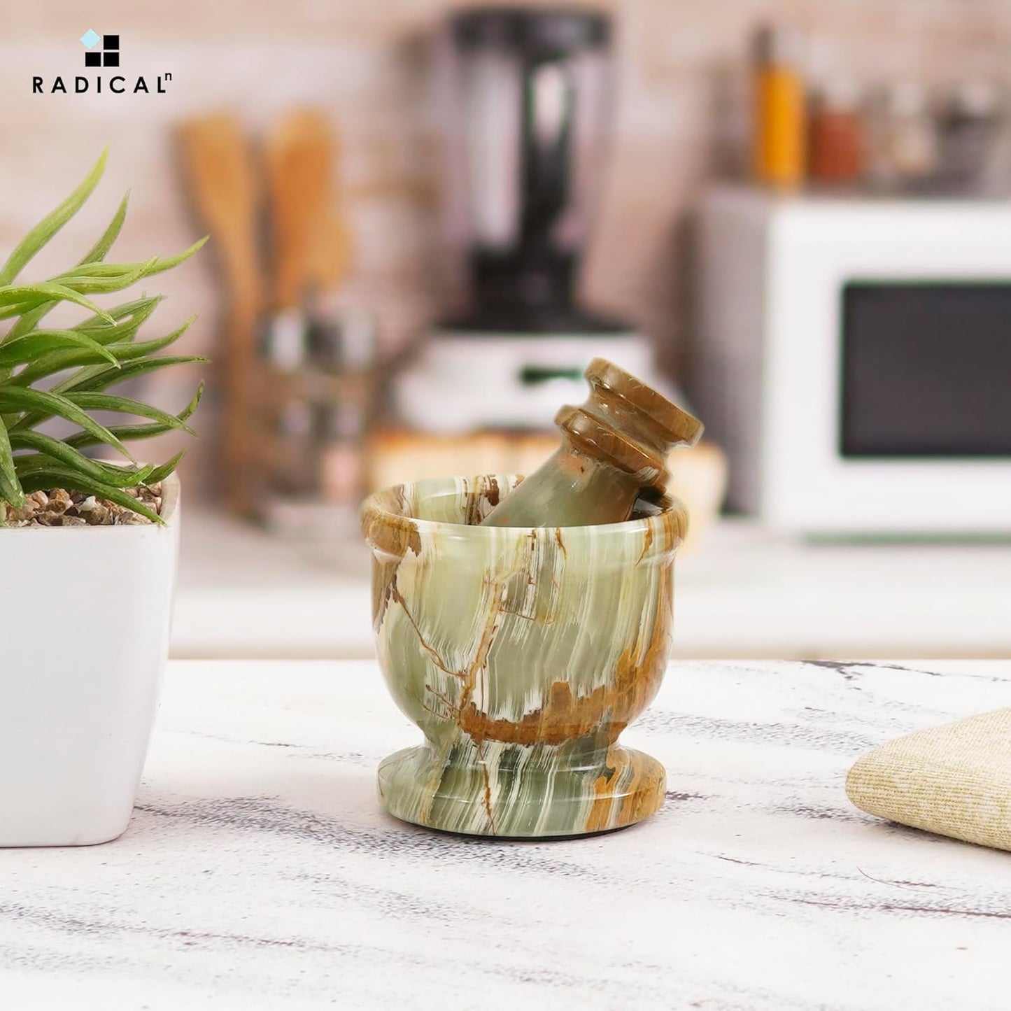 Radicaln Marble Mortar and Pestle Set Green 2.5" Inches Handmade Garlic Crusher & Grinder Bowl for Kitchen, Mini Mortar and Pestle Set - Herb Grinder Spice Grinder