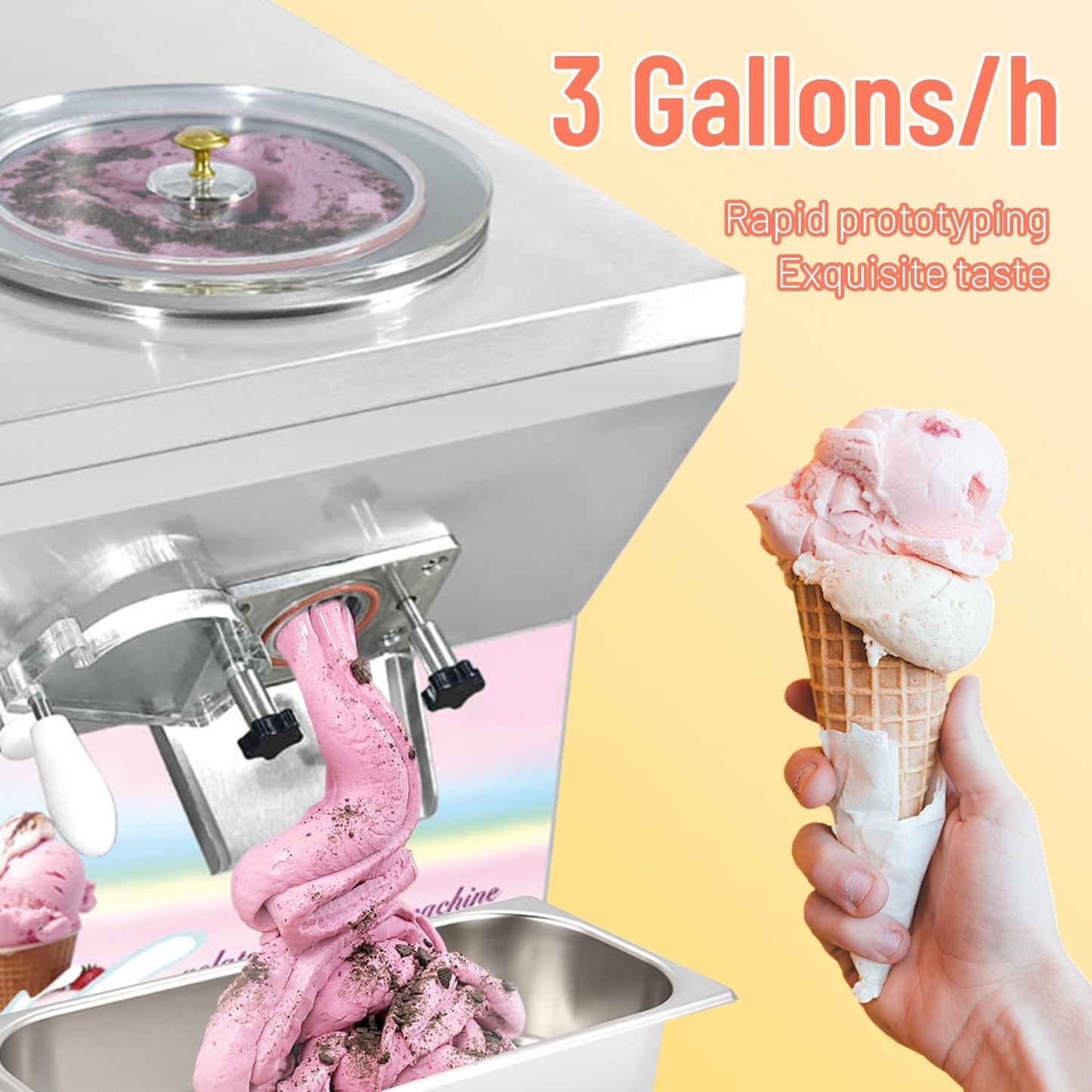 Commercial Hard Ice Cream Machine 3 Gal/Hour Italian Gelato & Turkish Ice Cream Maker for Coffee Shops, Cafes, Bakeries & Food Trucks