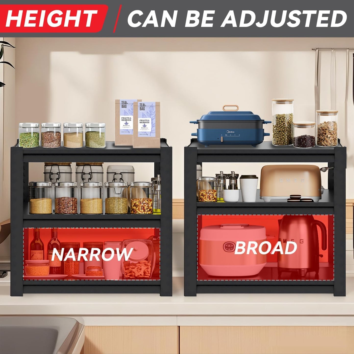 3-Shelf Metal Storage Shelves, 660 lbs Garage Shelving Unit, Heavy Duty Storage Rack, Adjustable Industrial Shelving, 34" W x 18" D x 31.5" H for Kitchen Pantry Basement, Black