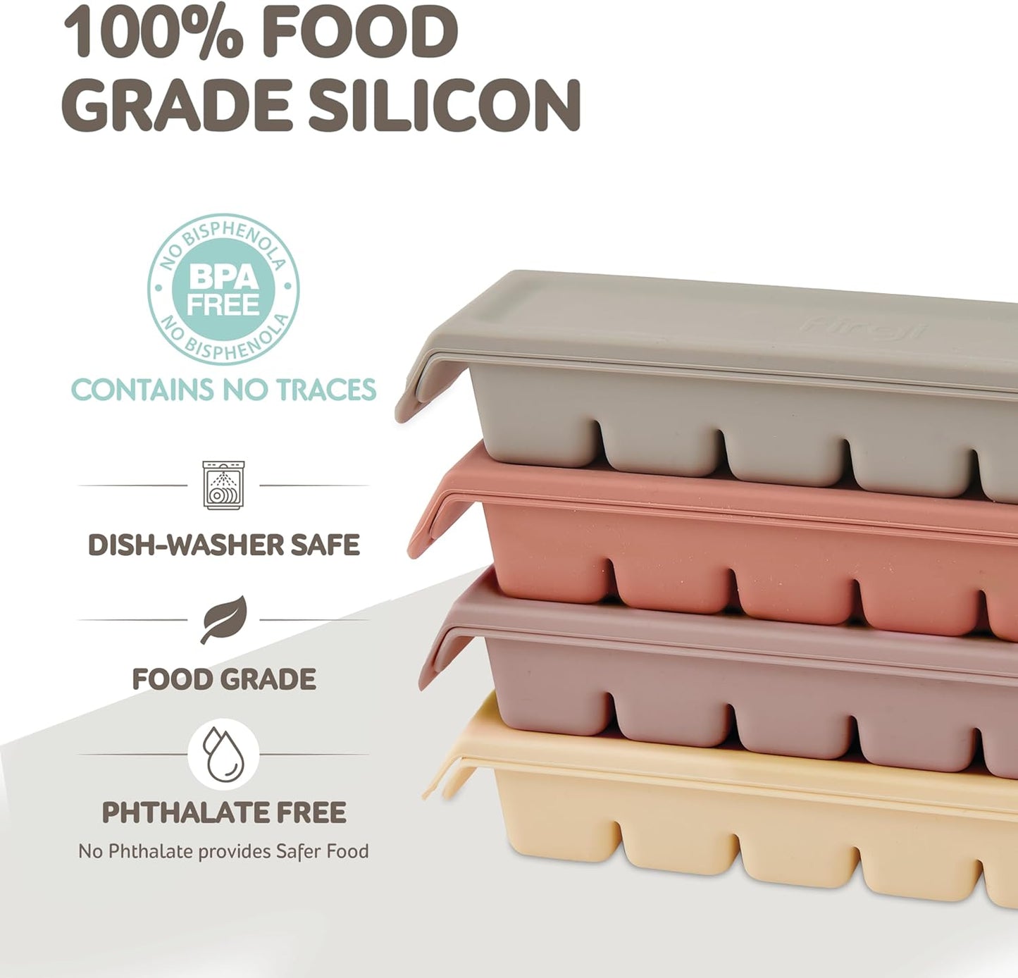 6 Section-1oz, Taupe Brown Breastmilk Freezer Storage Trays, Food Grade Silicone Tray container Leak Resistant with Lids Baby, Toddler Food Fruit Vegetable Purees Storage Container | BPA Free