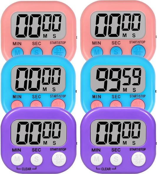 ZILLEN 6 Pack Kitchen Timers for Cooking Digital Classroom Timers for Kids Teachers Blue Pink Purple