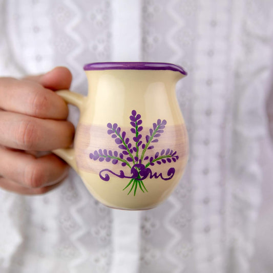 Handmade Lavender Floral Purple And Cream Small 150ml/5oz Ceramic Creamer, Milk Jug, Pourer, Pitcher Jug, Pottery Housewarming Gift for Tea Coffee Lovers by City to Cottage®
