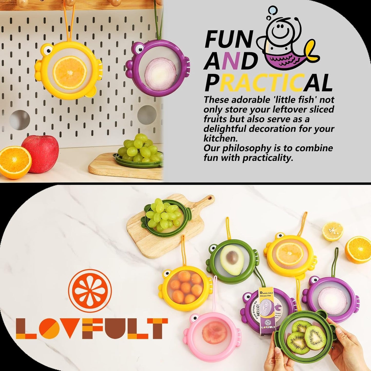 Avocado & Onion Saver – 4-Pack Reusable Food Storage Containers for Fridge – Fish-Shaped Keepers for Tomato, Garlic, Lemon – Help Reduce Food Waste