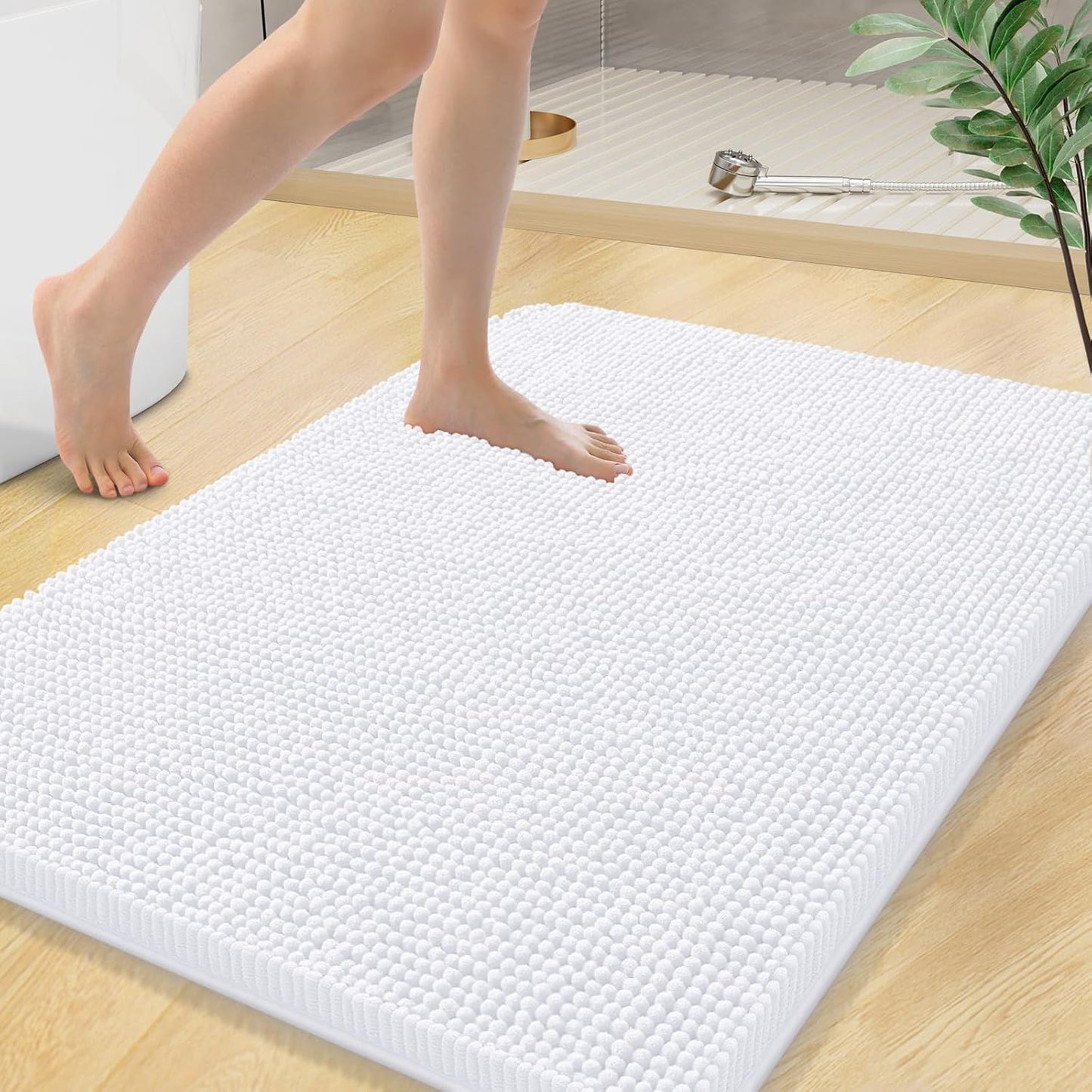 Arotive Bathroom Rugs 36x24, Extra Soft Absorbent Shaggy Chenille Bath Rugs, Machine Washable Rubber Backing Non-Slip Bath Mats for Bathroom Floor Tub and Shower, Home Decor Accessories, White