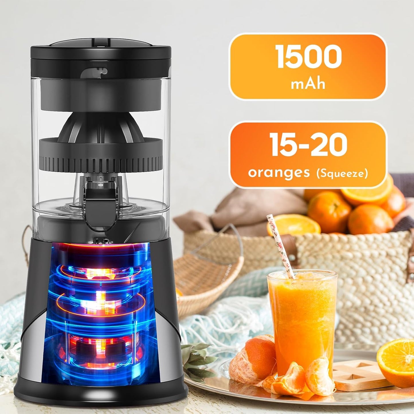 Electric Citrus Juicer, Hands-Free One-Touch Orange Juice Squeezer, Rechargeable Juicer Machines with Ultra-Powerful Motor for Effortless Juicing, Countertop Small Kitchen Appliance for Orange, Lemon