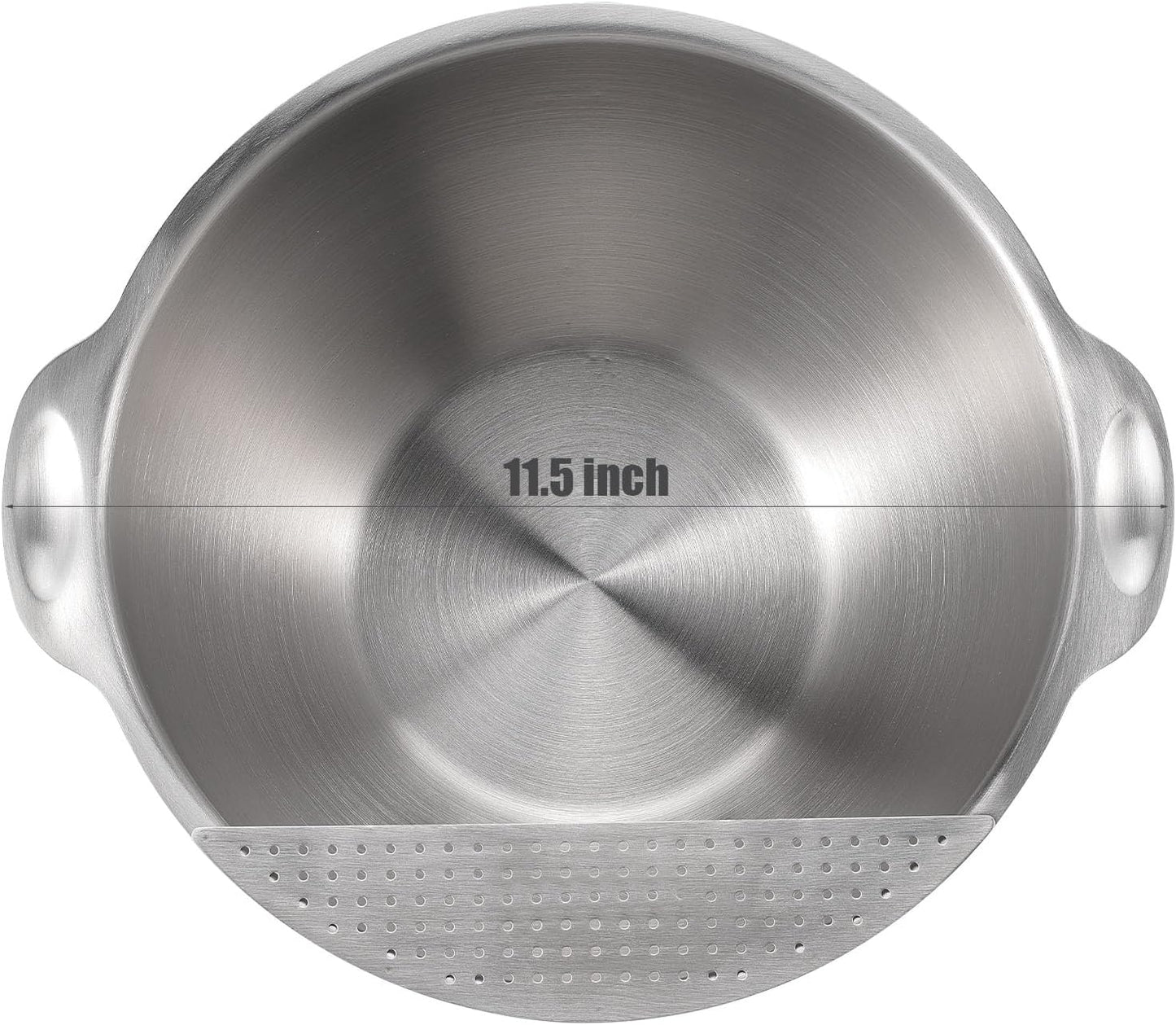 18/10 Stainless Steel Rice Strainer Washer Bowl Versatile Good Grips Colander Tiltable Side Drainers for Washing Cleaning Rinsing Fruits, Vegetables, and Beans - Non-slip Silicone Bottom