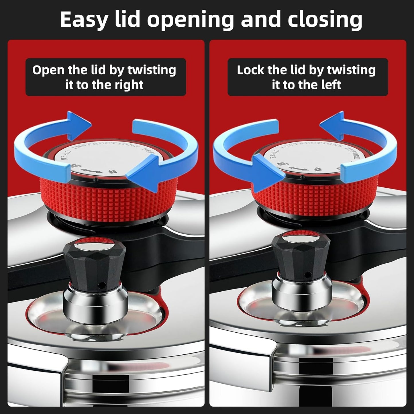 6.3 QT Pressure Cooker, 304 Stainless Steel - Explosion-Proof Lock, One Hand Operation, Fast Cooking, Dishwasher Safe & Induction Compatible, Family Size Cookware