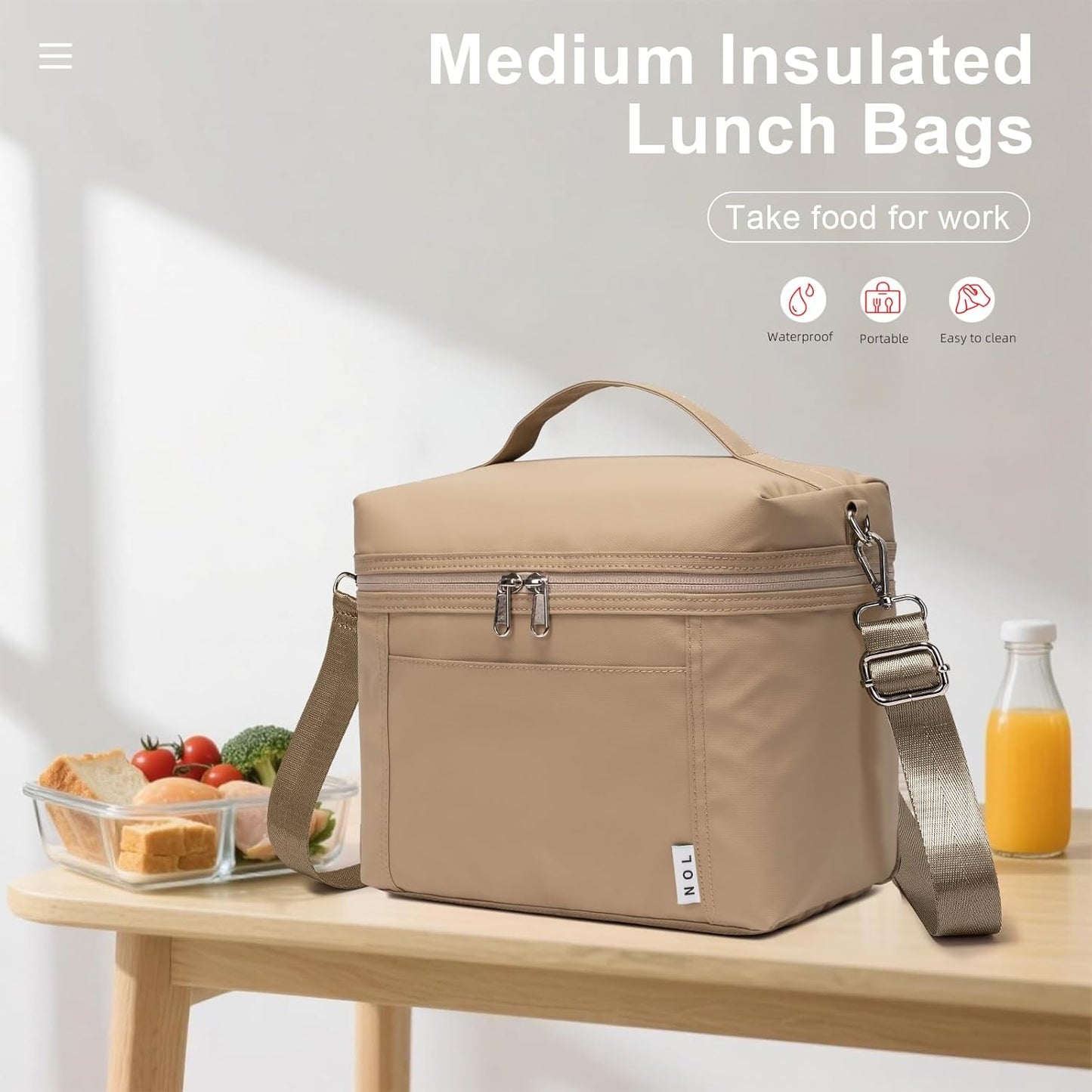 NOL Natural Organic Lifestyle Insulated Lunch Bags for Women Cooler Bag Lightweight Nylon Waterproof Lunch Box For Work
