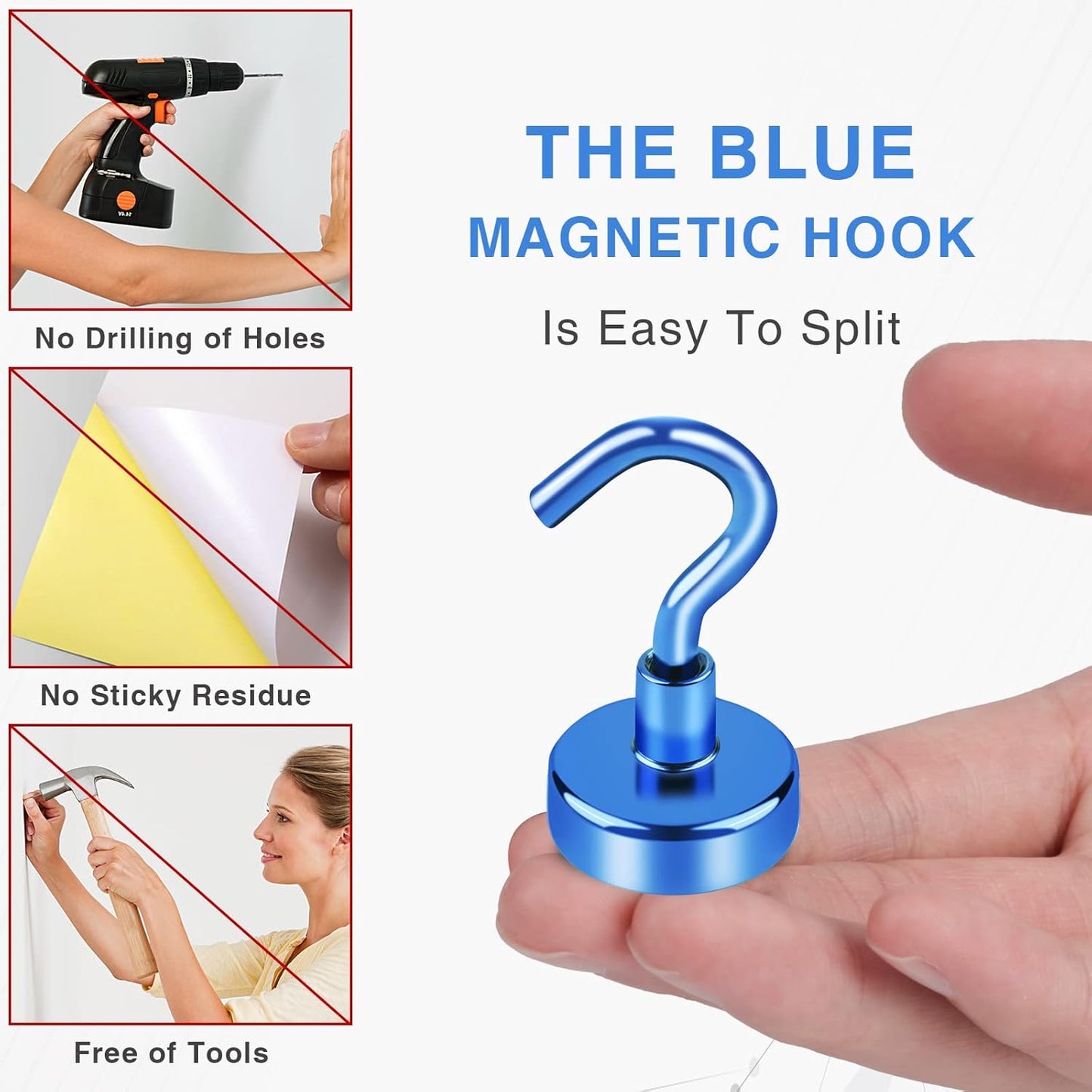 LOVIMAG Magnetic Hooks，25Lbs Magnet Hooks for Cruise Cabin, Magnetic Hooks for Hanging, Fridge, Classroom, Refrigerator, Ceiling, Office, Kitchen. Grill, Garage-6 Pack of Blue