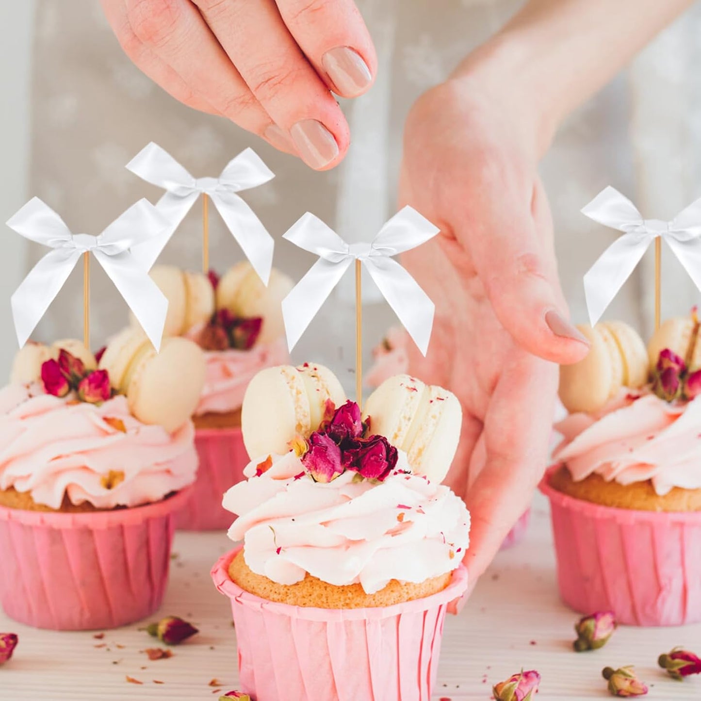 Black Bow Cupcake Toppers, 40 Pcs Bow Cake Topper Birthday Decorations Bowknot Cupcake Picks for Coquette Theme Party Decoration Bachelorette Bridal Engagement Wedding Baby Shower Party Decor