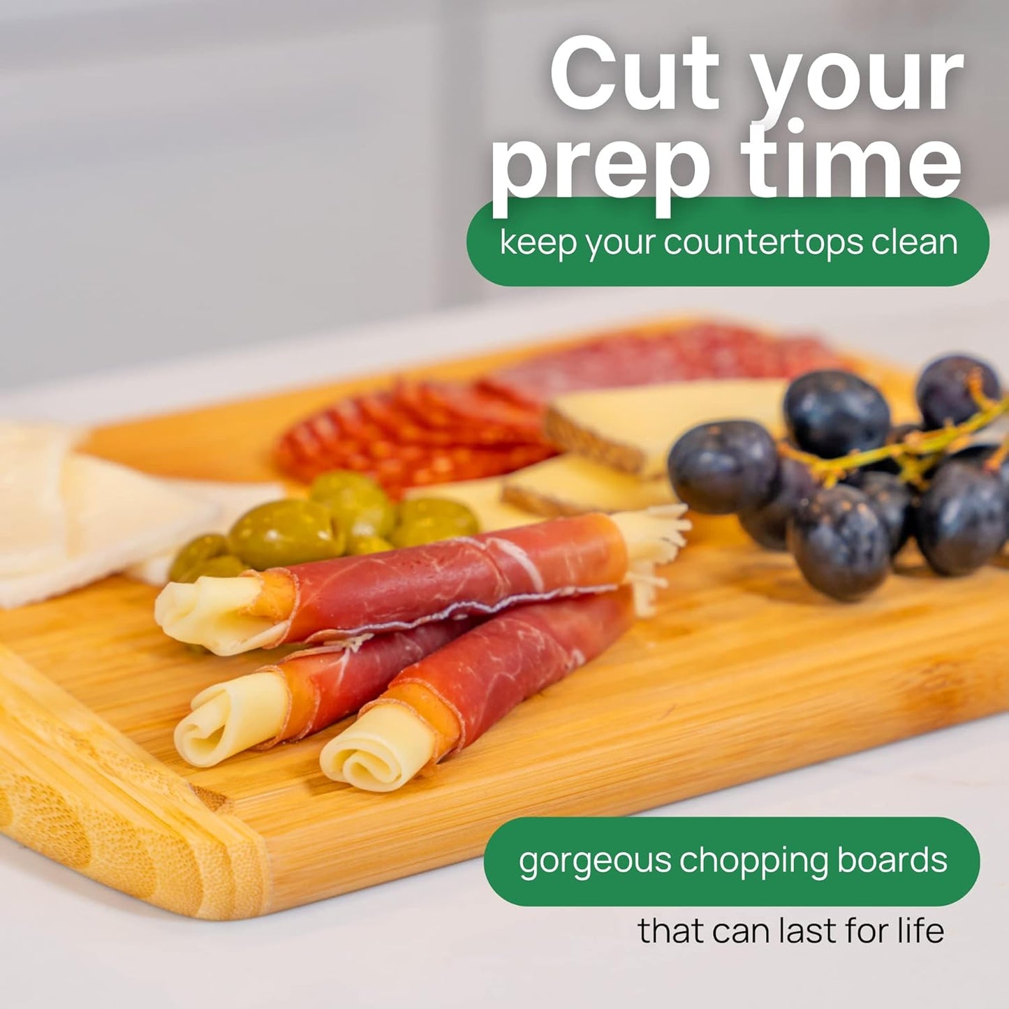 GREENER CHEF 12 Inch Small Bamboo Cutting Board with Lifetime Replacements - Small Wooden Chopping Board for Kitchen, Meat, Vegetables, Cheese, Bread, Charcuterie, and Everyday Food Prep