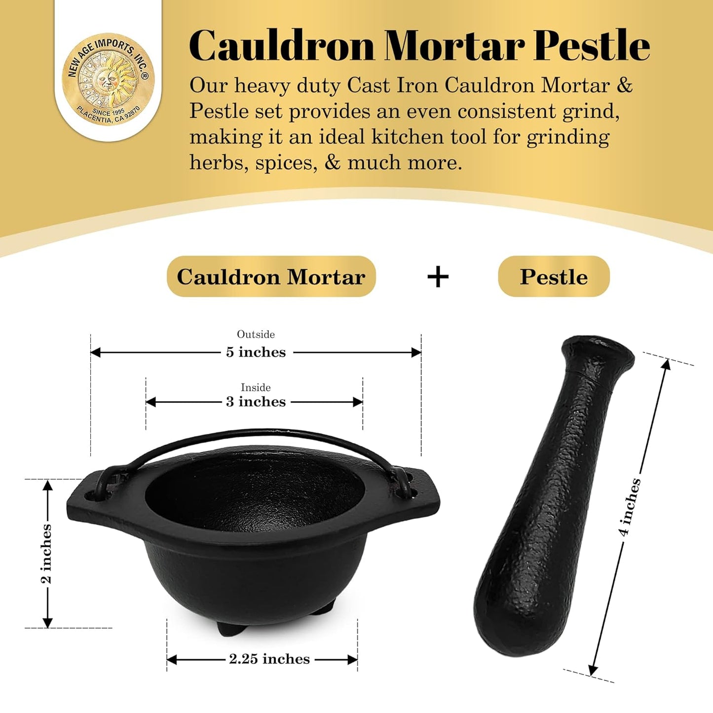 Cast Iron Cauldron Mortar and Pestle Set (MP3-Cauldron Mortar & Pestle)