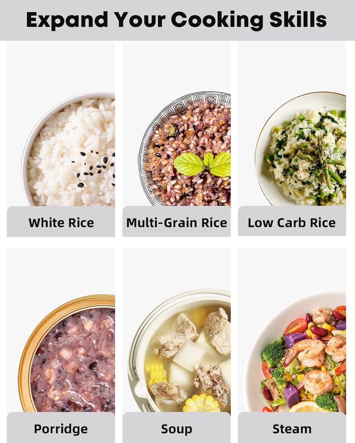 Novaspark Low Carb Rice Cooker Stainless Steel Inner Pot, Mini Stainless Steel Rice Cooker Small 5 Cup, LED Display Low Sugar Rice Maker, 24H Timer and Auto Keep Warm, White Rice/Porridge/Oatmeal, White