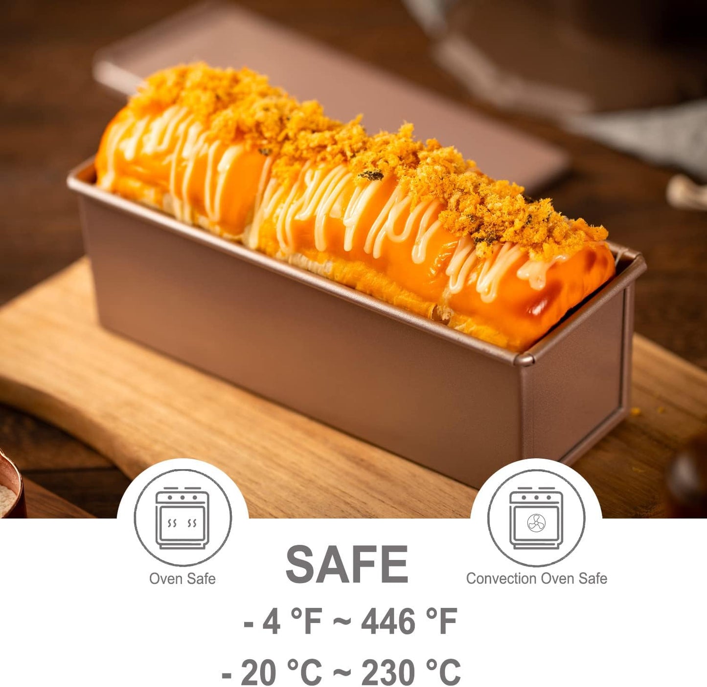 CHEFMADE Mini Pullman Loaf Pan with Lid, 0.66Lb Dough Capacity Non-Stick Rectangle Flat Toast Box for Oven Baking 2.8" x 8.1"x 2.8"(Champagne Gold)