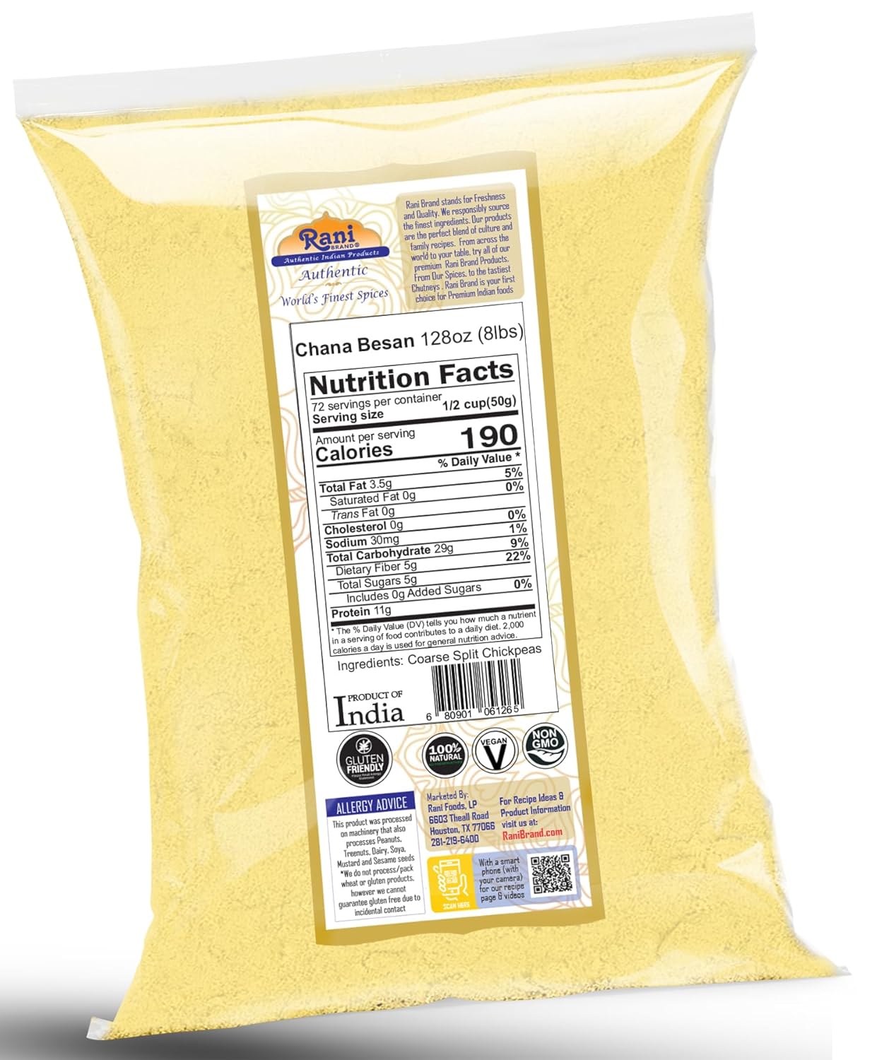 Rani Chana Besan (Chickpeas Flour, Gram) 128oz (8lbs) 3.63kg Bulk ~ All Natural | Vegan | Gluten Friendly | NON-GMO | Kosher | Indian Origin