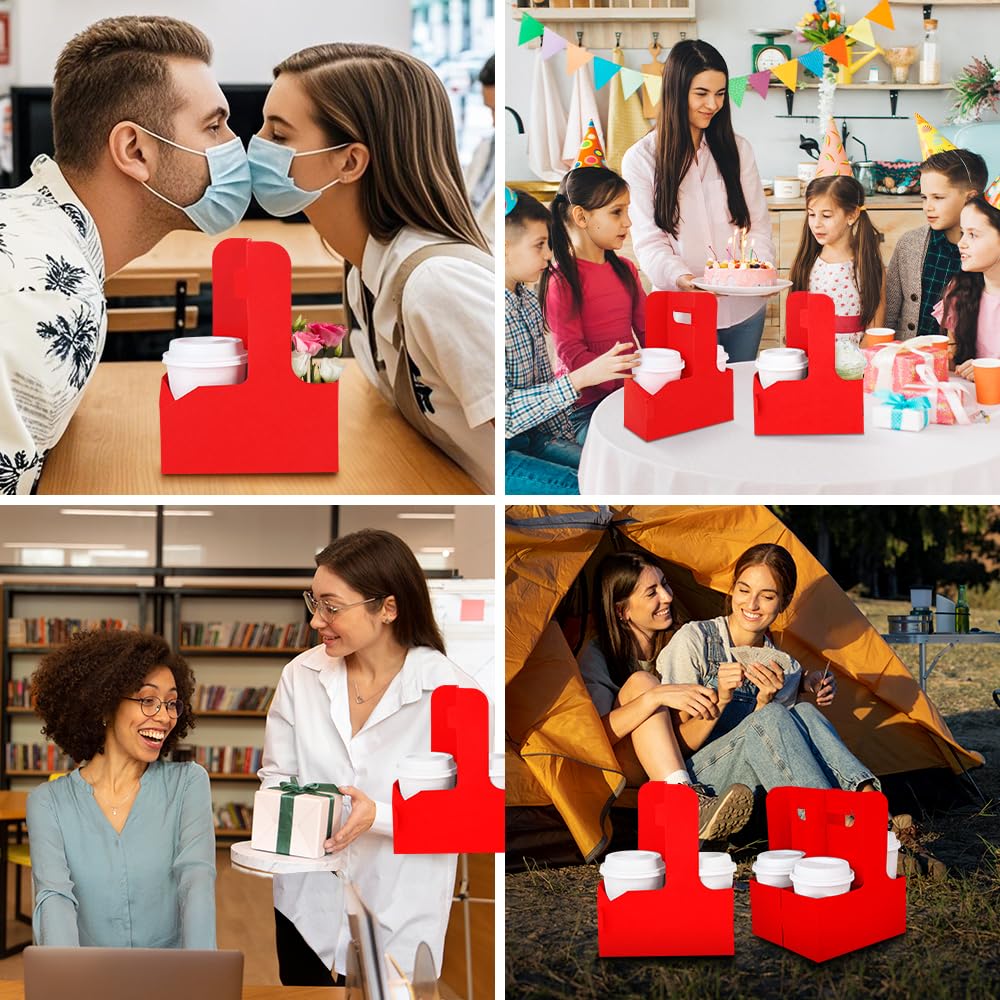 Bodaon 2 Cup Drink Carrier with Handle, 15 Pcs Cardboard Cup Holders, Disposable Drink Carriers for Delivery, Kraft Paper Coffee Cup Holder to Go, Take Out Cup Carriers for Hot/Cold Drinks