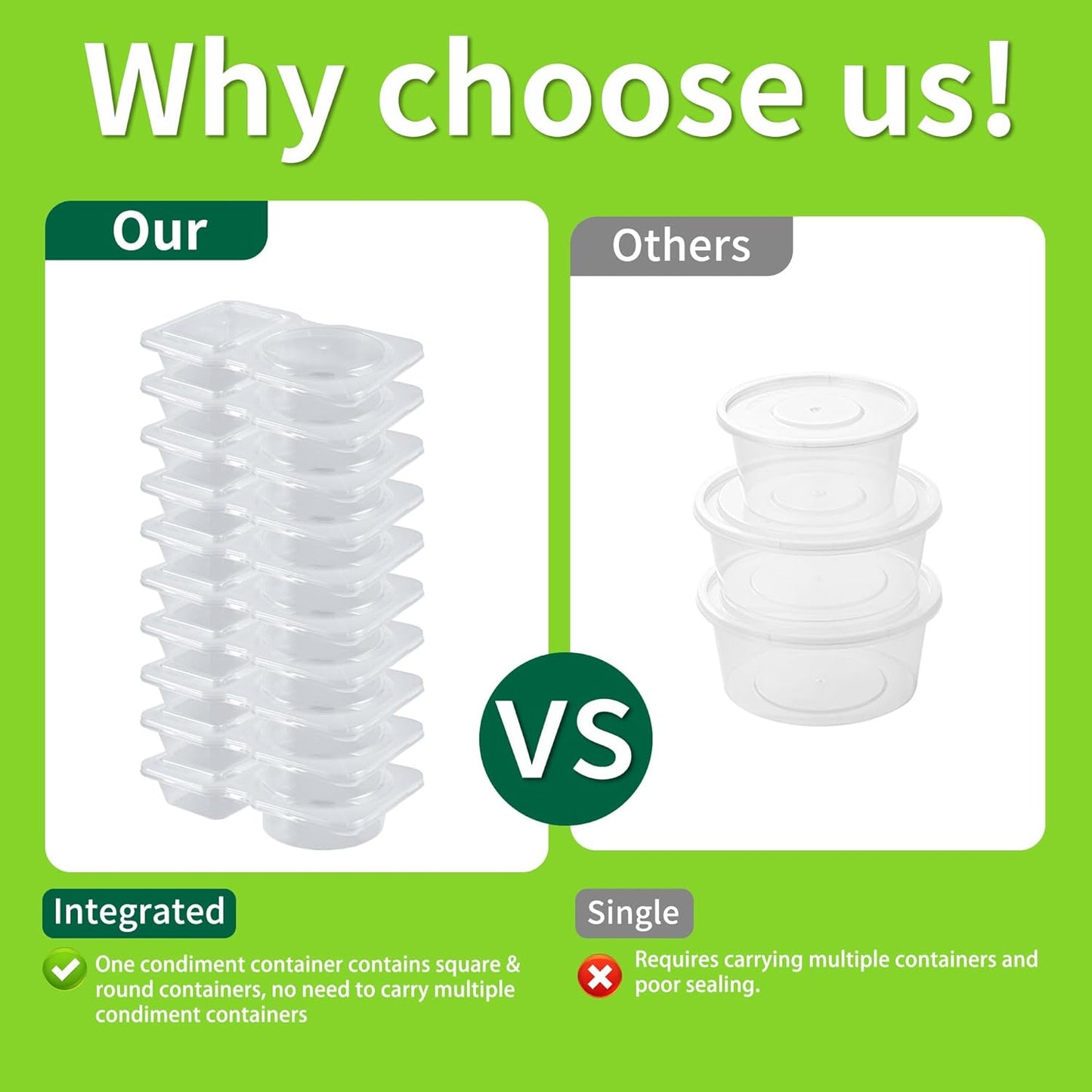 50 Pack 4.5 Oz Double Compartment Condiment Container With Lids, Disposable Sauce Container, Clear Plastic Snack Containers