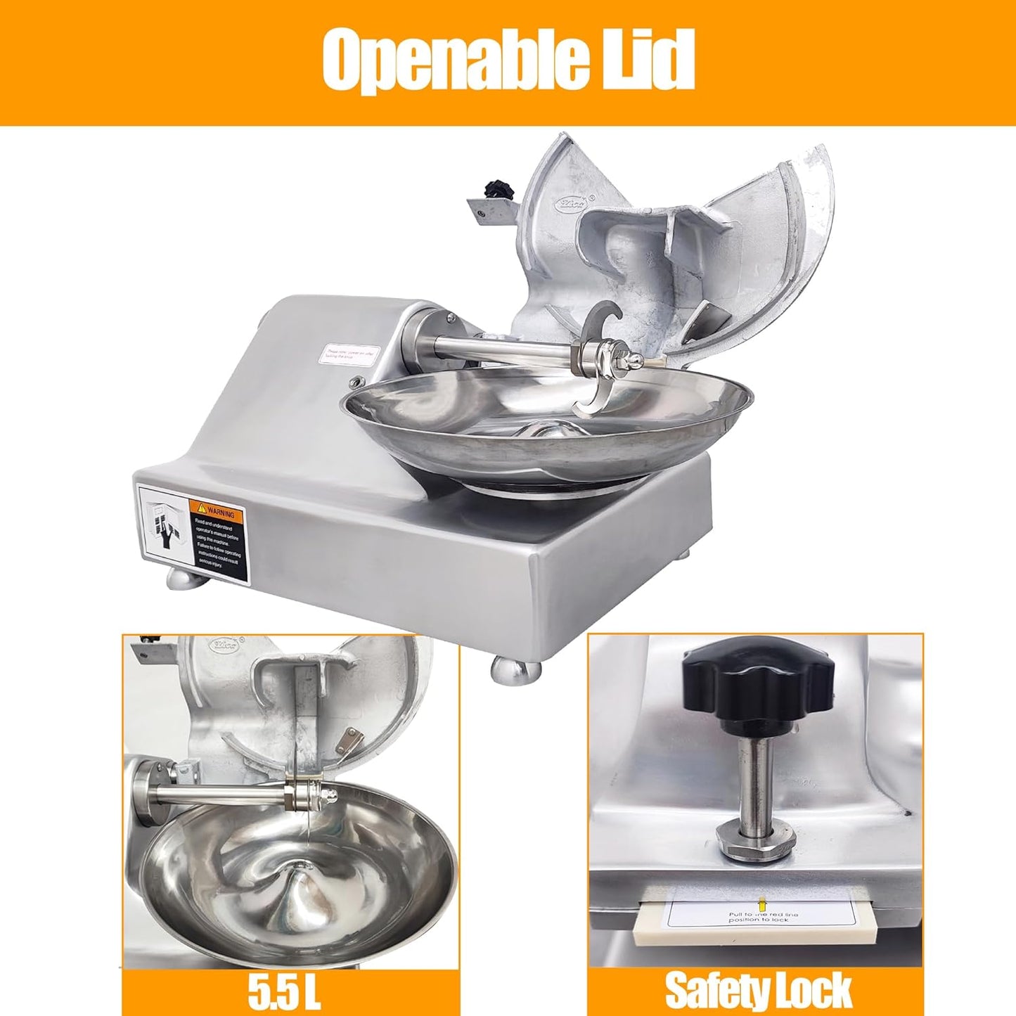 TECHTONGDA 110V Commercial Food Processor Electric Food Cutter Meat Vegetable Chopper Grinder Machine with 5.5L Capacity for Vegetables Fruits Meat Grains Peanut Ginger Garlic