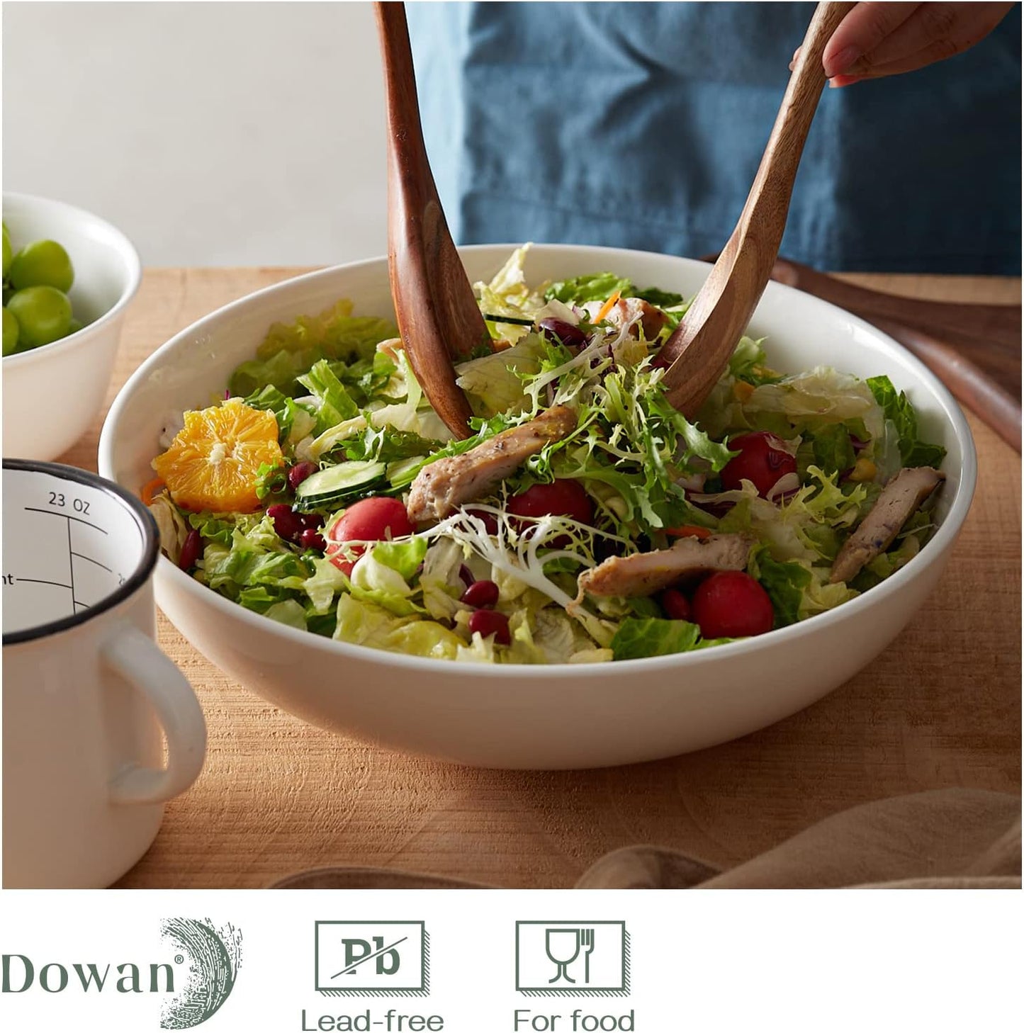 DOWAN 11.5" Large Serving Bowls, 3.2 Qt White Serving Platter, Big Ceramic Centerpiece Bowls, Microwave & Dishwasher Safe, Set of 2