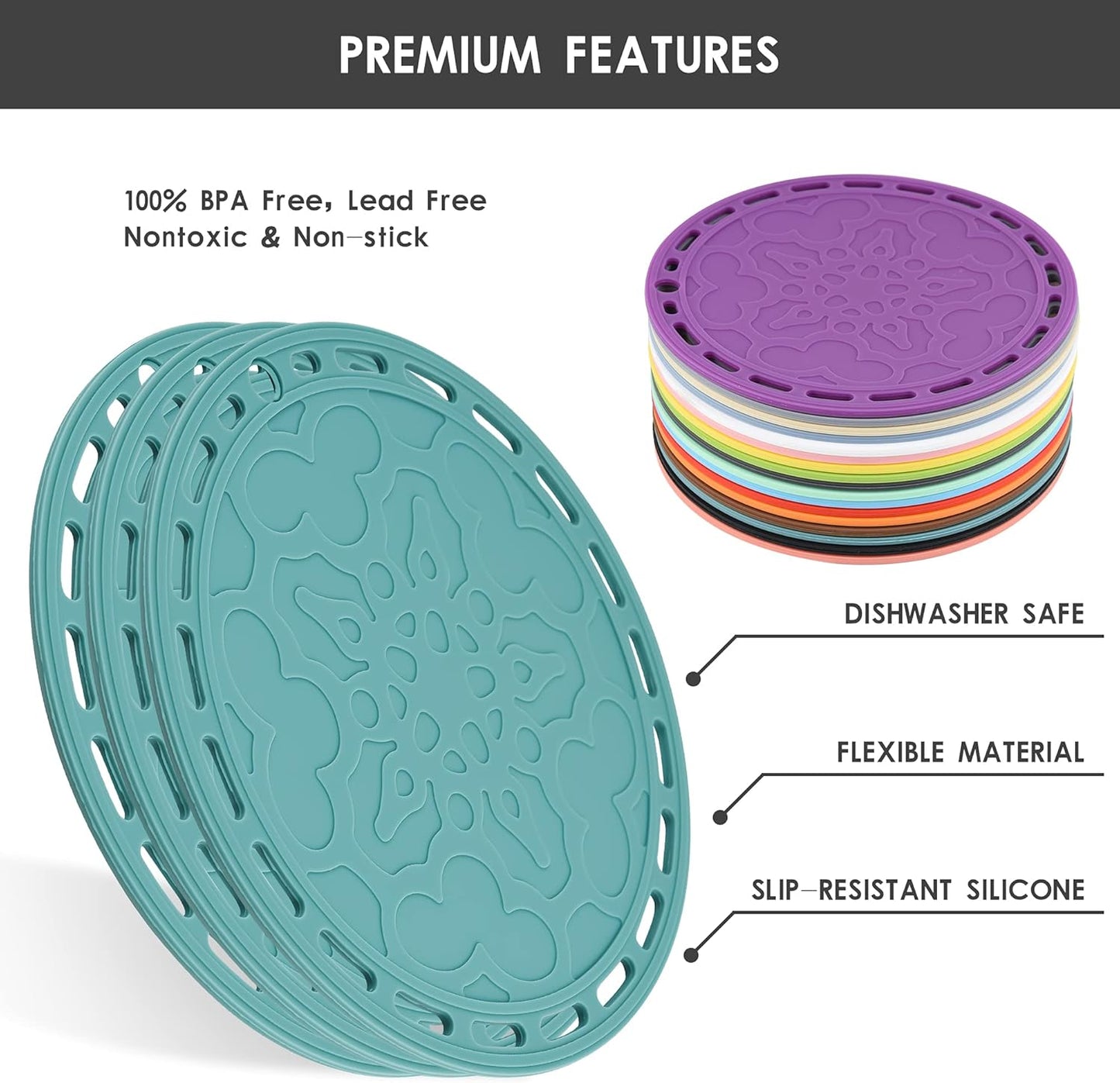 Smithcraft Silicone Trivet Mat Big Round Silicone Pot Holder Hot Pads and Trivets for Hot Dishes and Hot Pots, Hot Mats for Countertops, Tables, Spoon Rest Small Place Mats Set of 3 Color Black