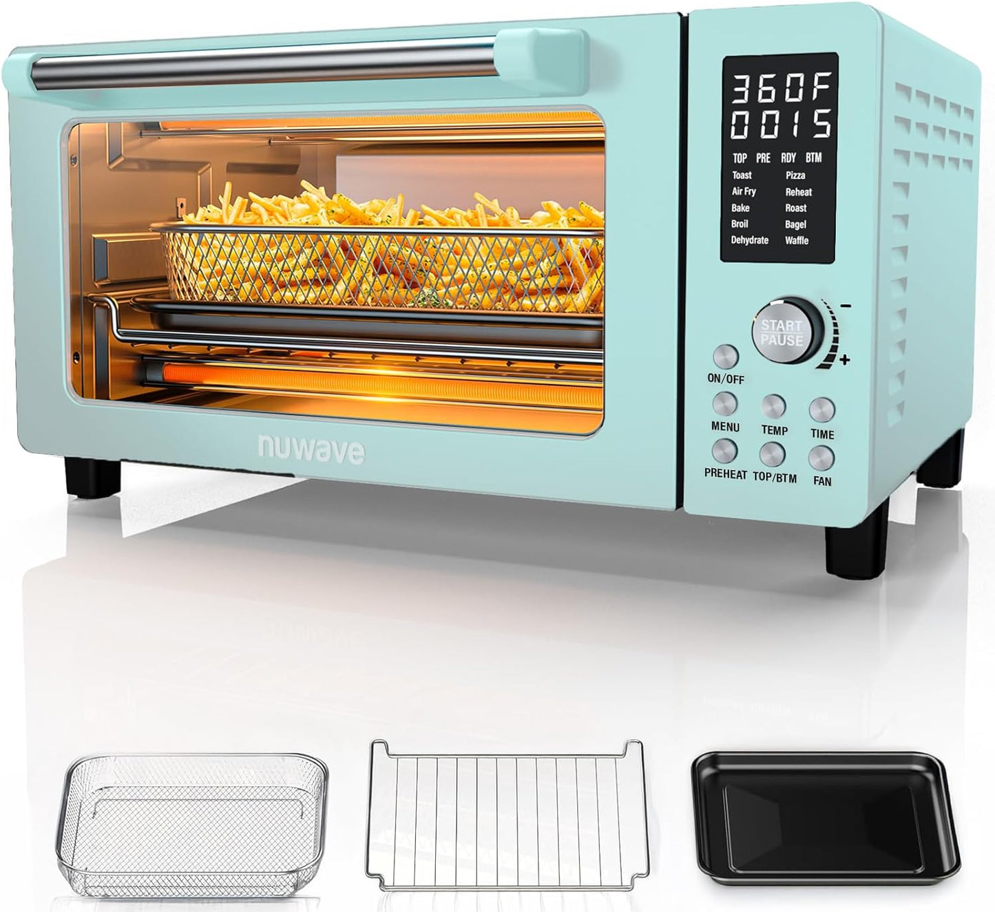 Nuwave Bravo Pro Smart 21QT Toaster Oven Air Fryer Combo, Convection Oven Countertop, 10 functions all in 1, with even & quick crisp technology, 50-450°F, 1800W, Mint Green