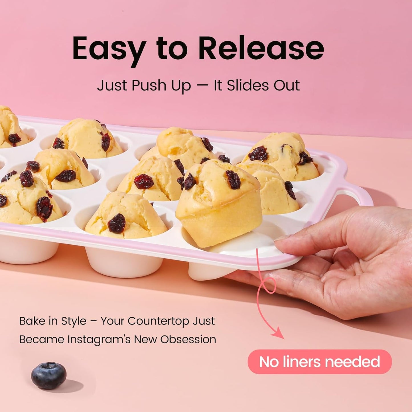 Silicone Muffin Pans for Baking 1 Pack, 2.6 Inch with Metal Reinforced Frame, Regular Size Nonstick Silicone Cupcake Pan for Baking Homemade Muffins, Cupcakes, Dishwasher Safe BPA Free-Pink