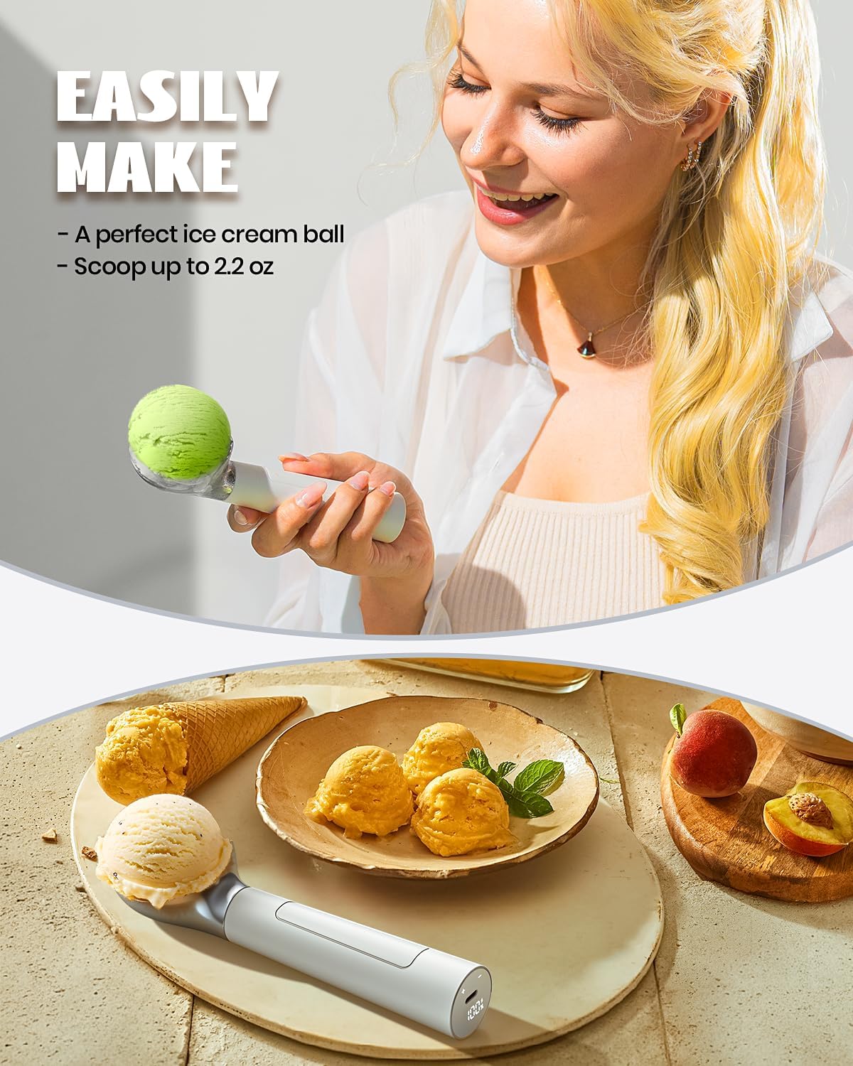 Heated Ice Cream Scoop, Electric heated ice cream scoop that heats up to 158°F for hard ice cream, Easy to use with LED display, IP67 Waterproof Ice Cream Scoop,Easy to clean