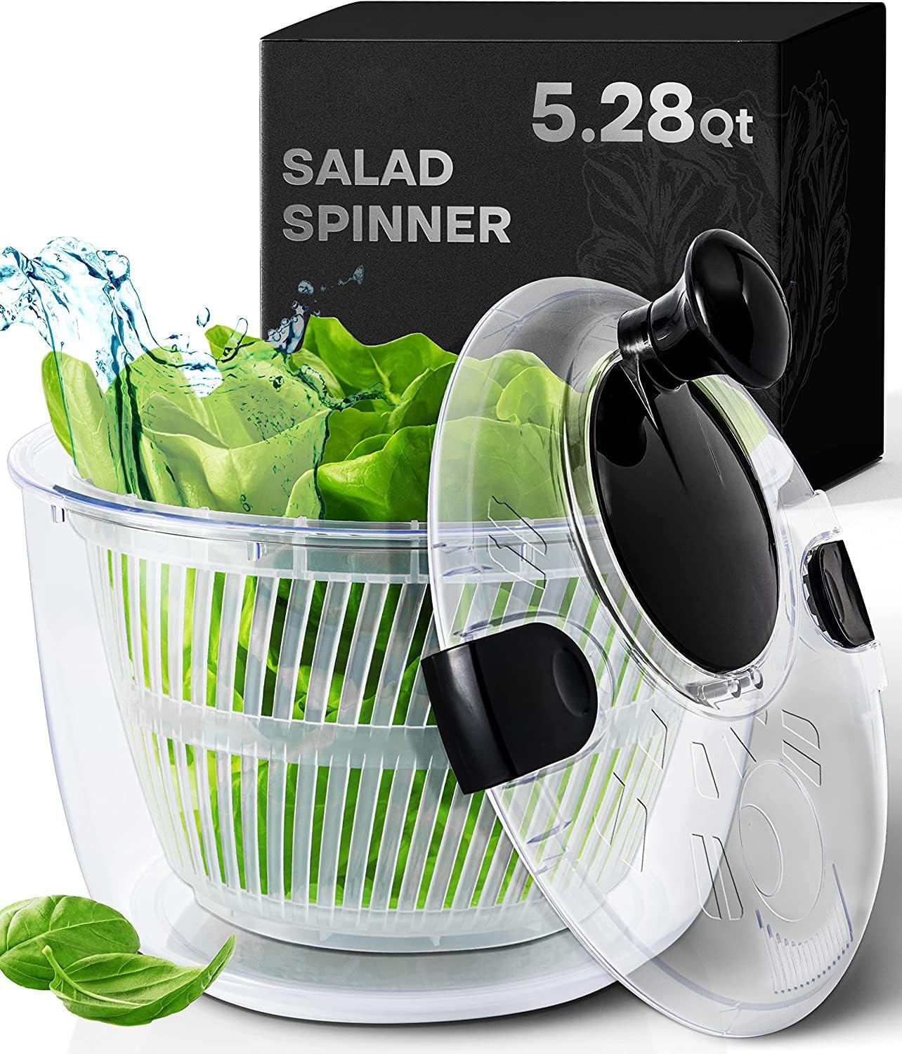 Joined Large Salad Spinner with Drain, Bowl, and Colander - Quick and Easy Multi-Use Lettuce Spinner, Vegetable Dryer, Fruit Washer, Pasta and Fries Spinner - 5.28 Qt