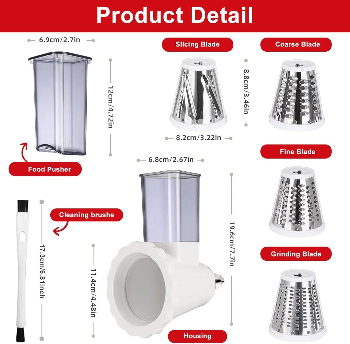 Updated Shredder Cheese Grater Attachment for KitchenAid Stand Mixers, Salad Machine with Vegetable Slicer, Salad Maker, Food Slicers Slicer Shredder Attachment with 4 Blades Dishwasher Safe