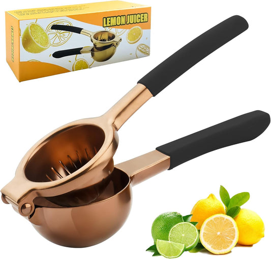 Lemon Squeezer,304 Stainless Steel Citrus Press Juicer,Non-Slip Grip Design Manual Juicer,Heavy Duty Manual Citrus Press Juicer & Lime Squeezer-Rose Gold & BLack