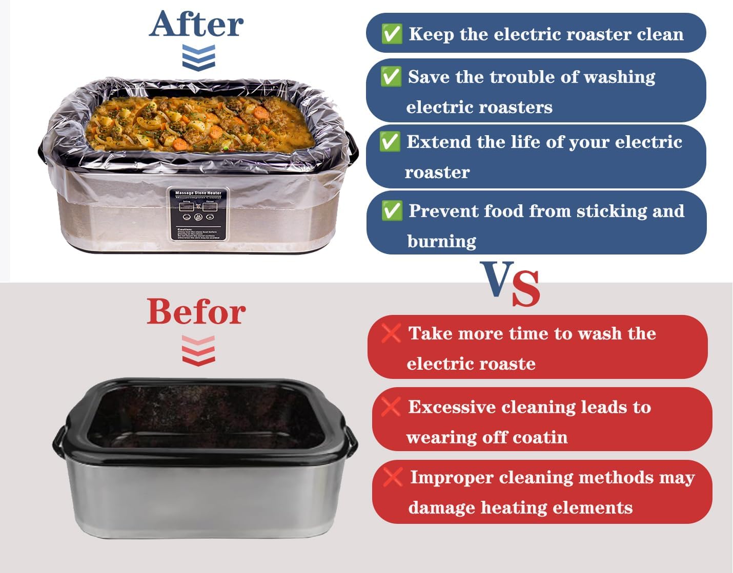 Electric Roaster Liners 34x18 Inch, 20 Pack Disposable Roaster Liners Fits 16-22 Qt Roasters, Heat-Resistant Roasting Oven Cooking Bags for Easy Cleanup