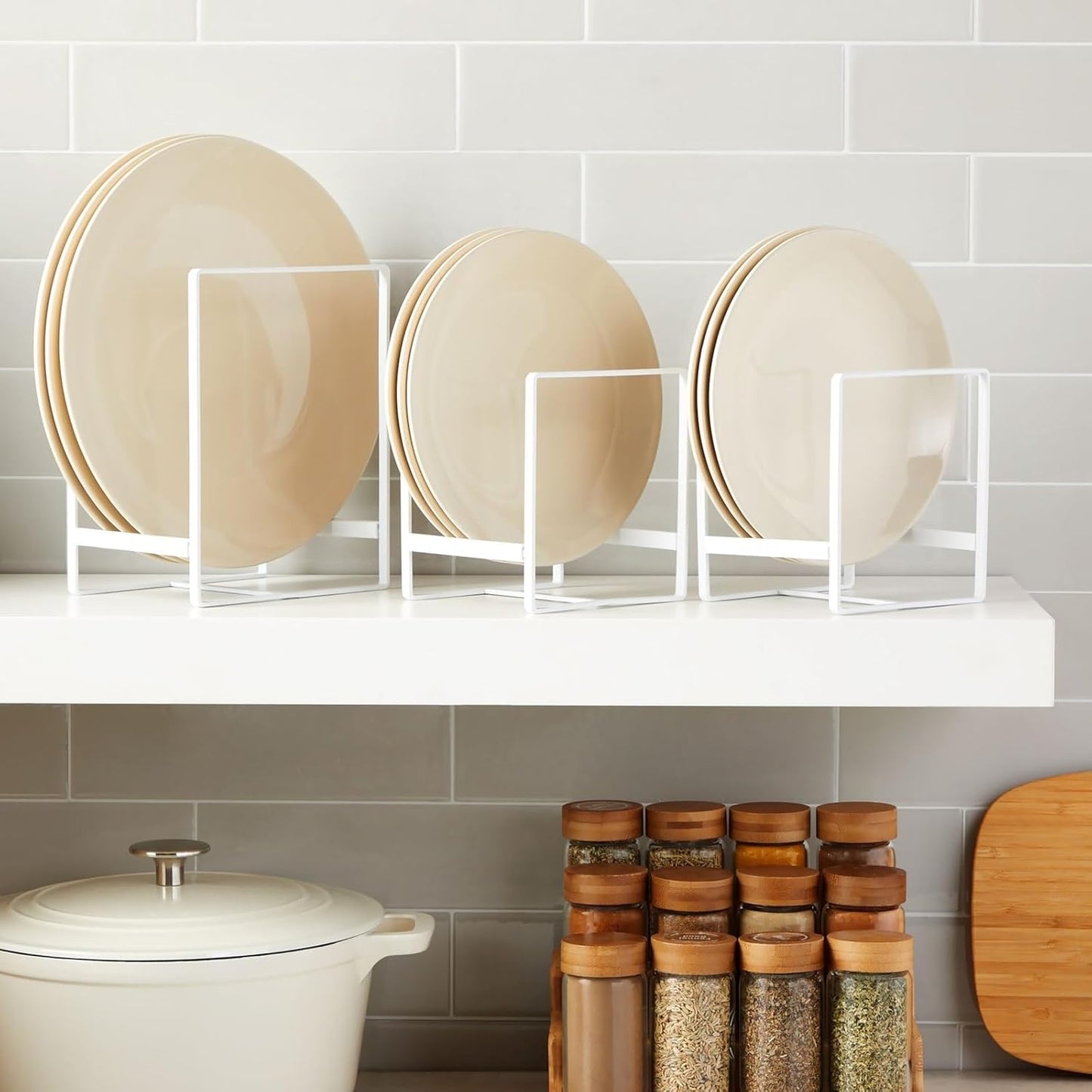 Juvale 3-Piece Plate Organizer - Space-Saving Cabinet Storage & Dish Storage Rack - Plate Stand & Pot Lid Holder - Pack of 3, White, 1 Large & 2 Small