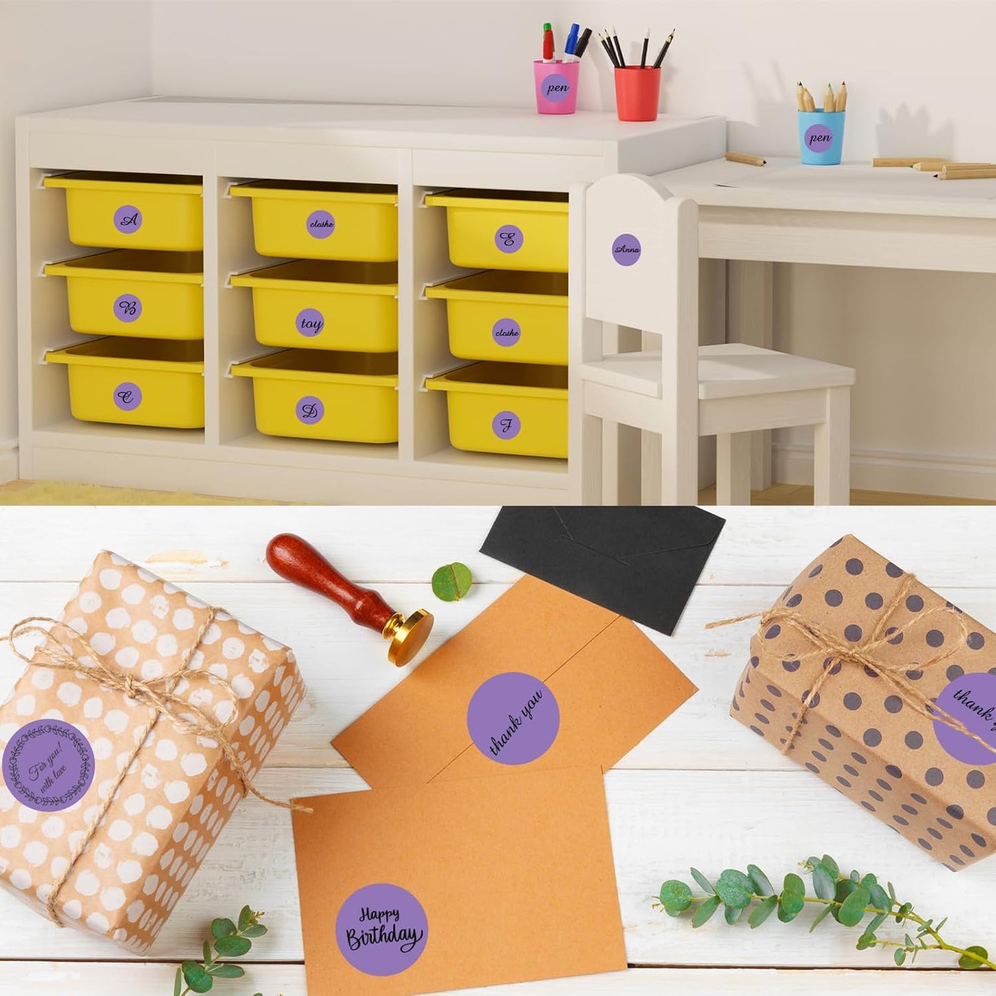 Thermal Labels,2 Inch Purple Round Thermal Printer Stickers,Self-Adhesive Round Direct Thermal Labels,Thermal Stickers for DIY Logo Design,Name Tag (500/Roll