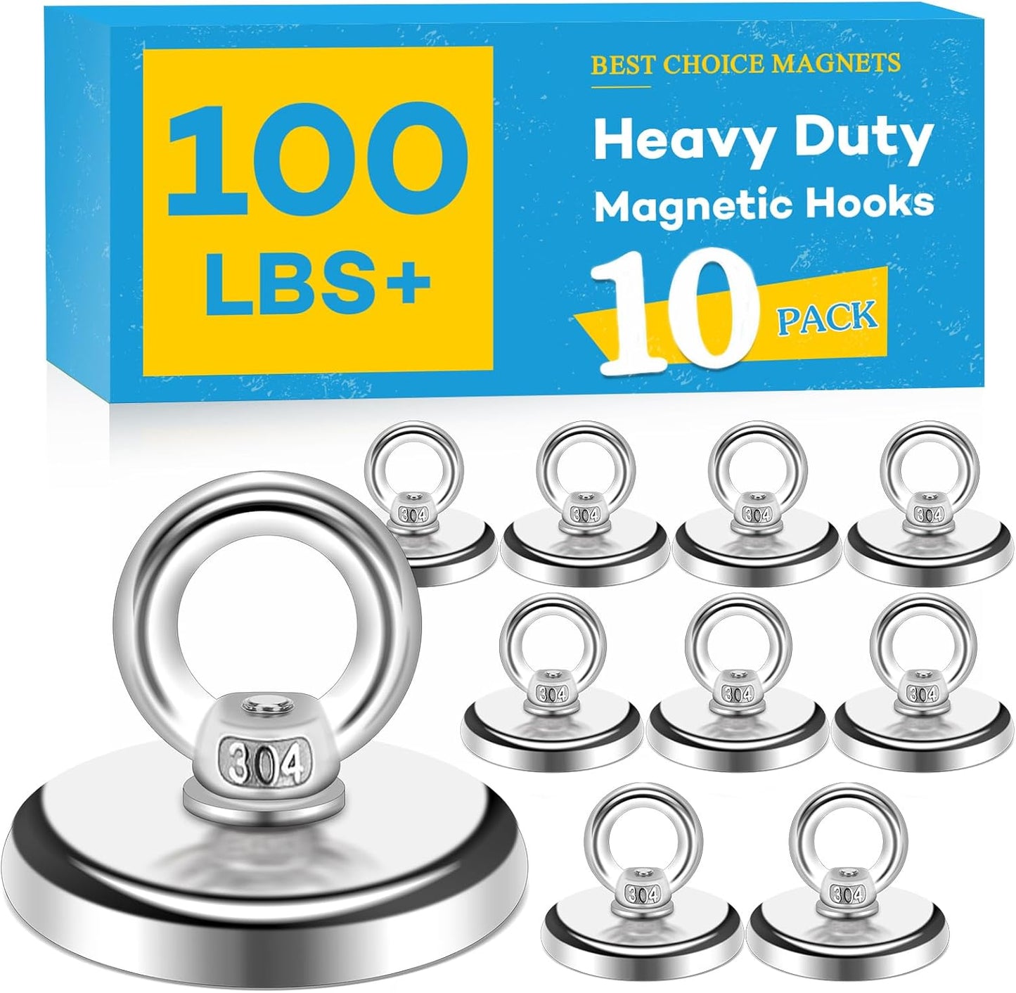Magnetic Hooks, 100 LB（45KG） Heavy Duty Magnetic Hooks with Countersunk Hole Eyebolt, Perfect for Home, Kitchen, Workplace, Office and Garage, Pack of 10 Brand