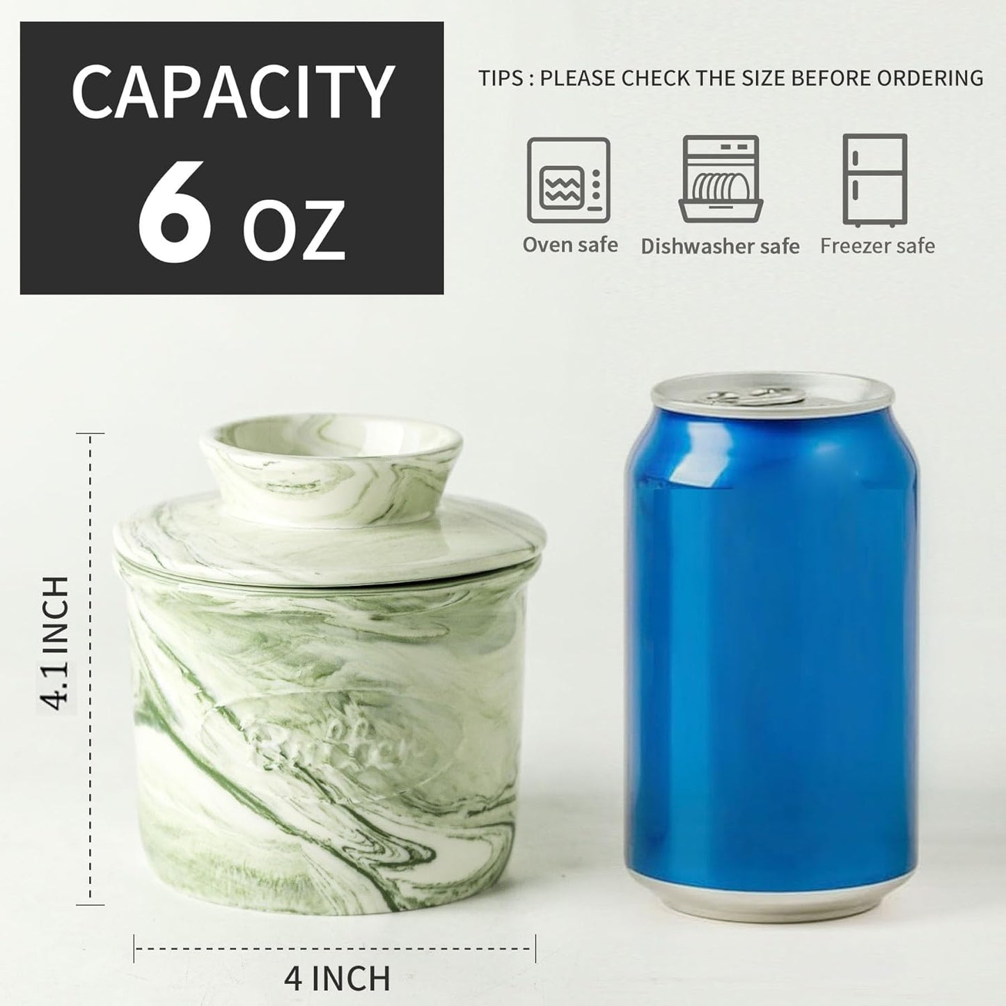 Ceramic Butter Crock, 6 OZ Butter Keeper for Counter, French Butter Dish Big Capacity green