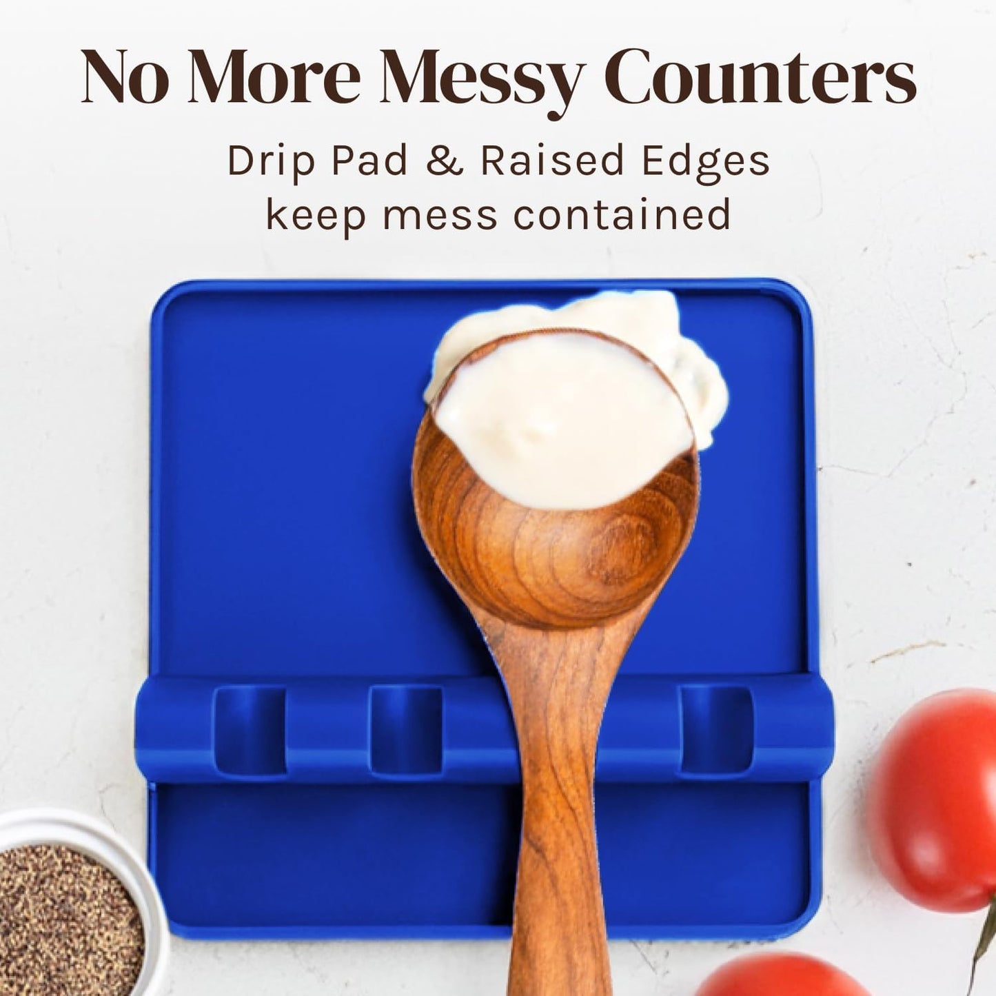 Silicone Spoon Rest for Stove Top with Drip Pad (Two Pack) - Heat Resistant BPA Free Utensil Rest & Spoon Holder for Kitchen Counter - Grill Utensil Holder - Spatula Holder, Tongs, Ladle