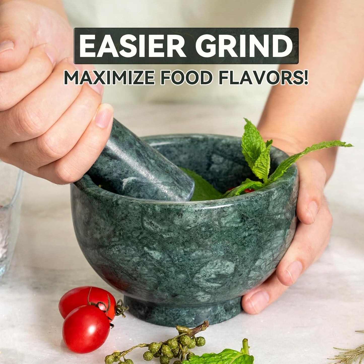 Koville Indian Natural Marble Mortar and Pestle Set, Grinder Bowl for Guacamole, Salsa, Pill Crusher, Spice, Herb, Garlic, Nut, Heavy Duty Grinder for Kitchen