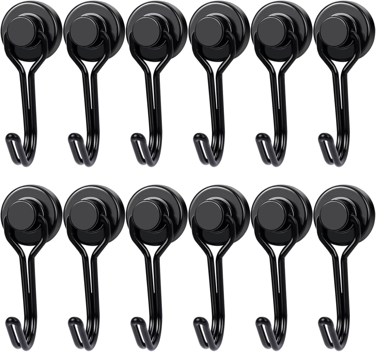 E BAVITE Swivel Swing Magnetic Hooks, 30LB（12pack） Refrigerator Magnet Hook,Strong Neodymium Magnets, Perfect for Refrigerator and Other Surfaces,60mm(2.36in) in Length