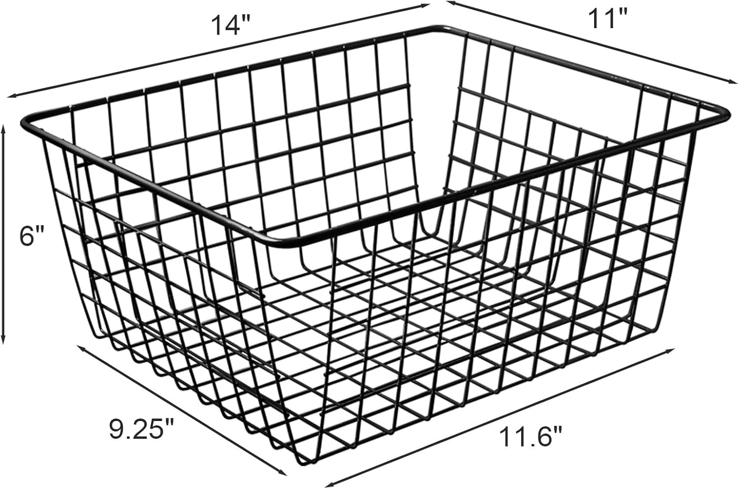 14" Upright Freezer Storage Baskets, Black Wire Storage Bins Large Bakset for Freezer, Pantry, Bathroom Organizing, Set of 4