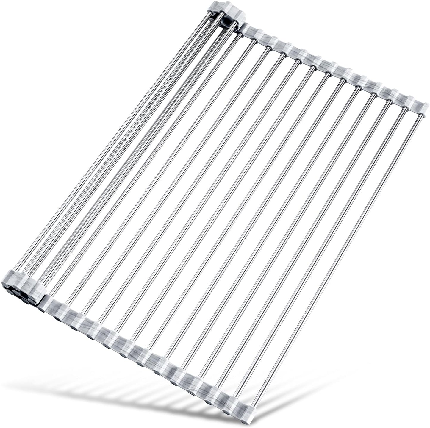 Tomorotec Stainless Steel Roll-Up Dish Drying Rack Marble Color Silicone Edges, Foldable Kitchen Rack Heat Resistant Trivet Supports up to 70 lbs, Food Safe for Dishes, Cookware & More