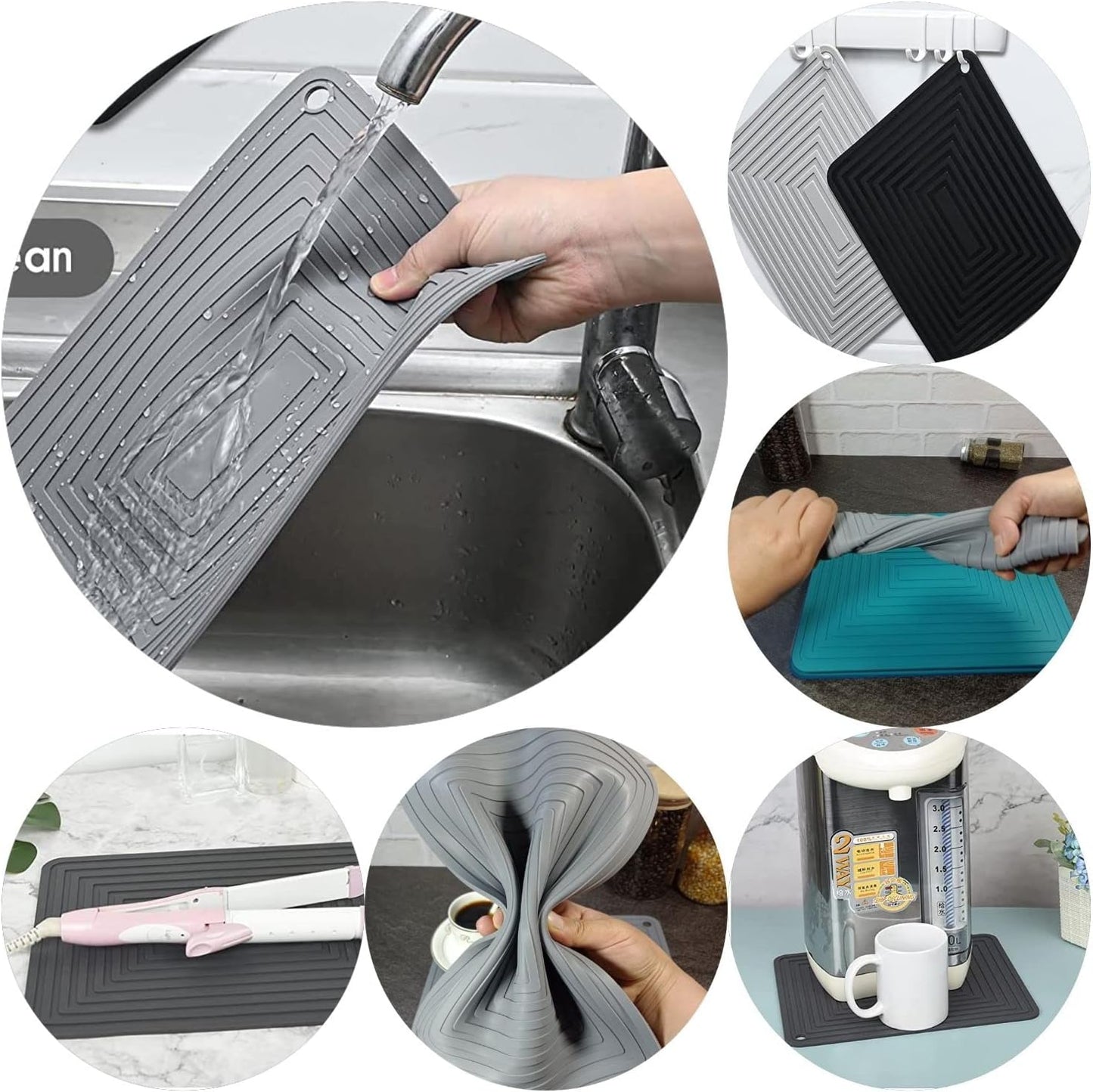 Silicone Trivets Mats Set, Trivets for Hot Dishes, Hot Pots and Pans, 9 x 12 Inches Dark Grey Silicone Hot Pads for Kitchen, Multi-Purpose Heat Resistant Mat Pot Holders 2 Pack