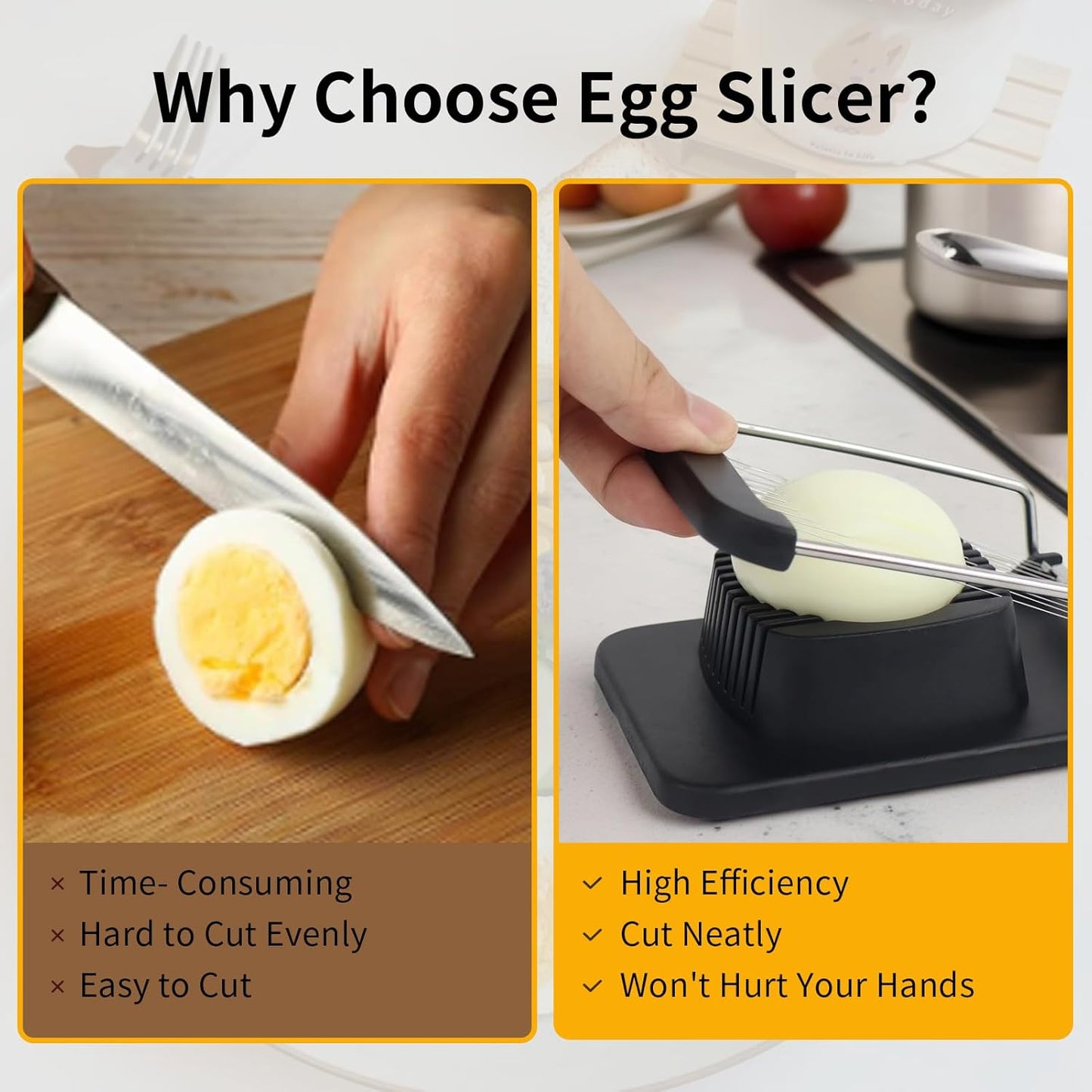 Egg Slicer for Hard Boiled Eggs, Stainless Steel Wire, Heavy Duty Strawberry Egg Cutter for Hard Boiled Eggs, Kitchen Slicer for Eggs Fruit Spam, Black