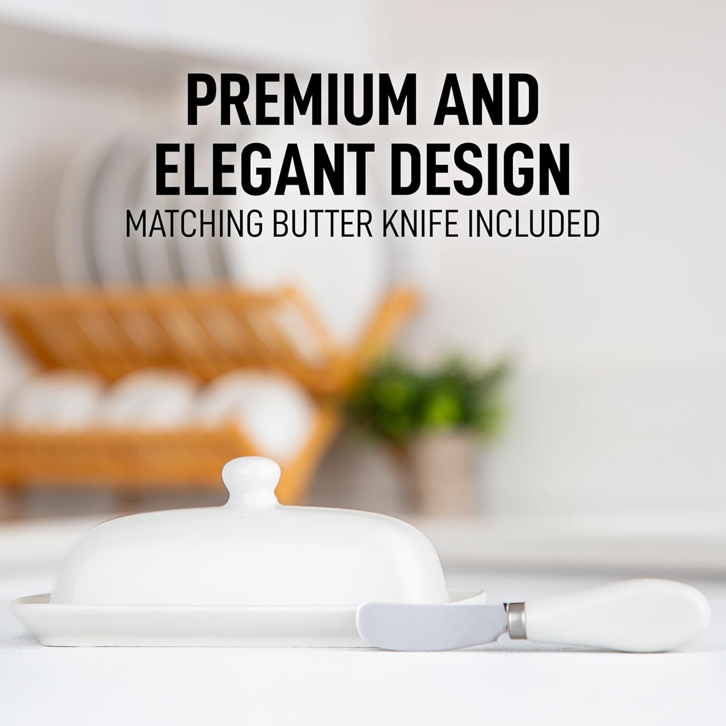 Zulay Butter Dish With Lid For Countertop - Porcelain White, Ceramic Butter Dish with Knob Handle Great for Cooking - Elegant Design Butter Holder - Durable & Sturdy Butter Keeper - White