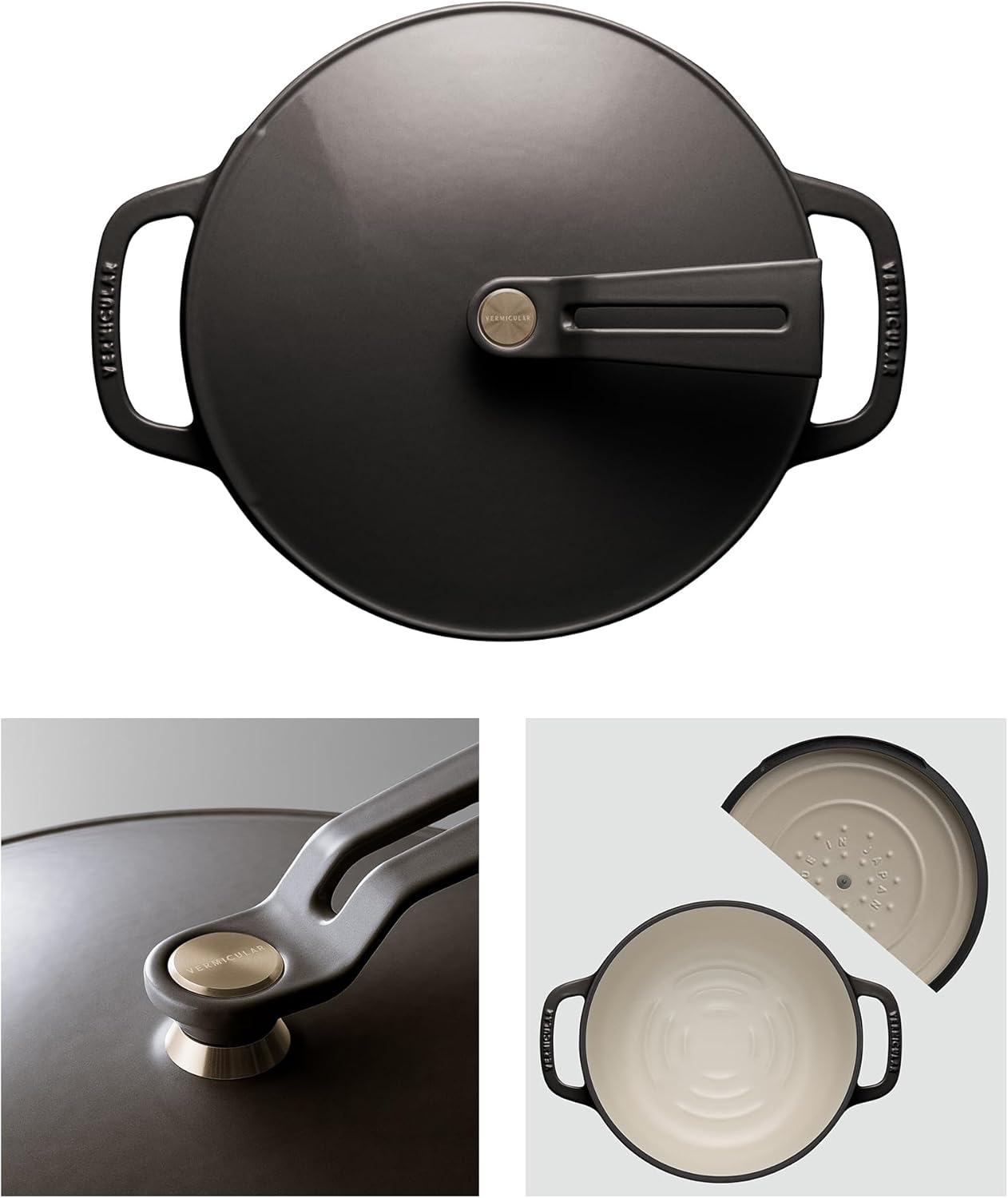 Vermicular Oven Pot 2.0 | Lightweight Enameled Cast Iron Pot | 22cm (3.7 Qt) | Non-Toxic | Induction-compatible | Dutch Oven | Made in Japan | Hazelnut Brown